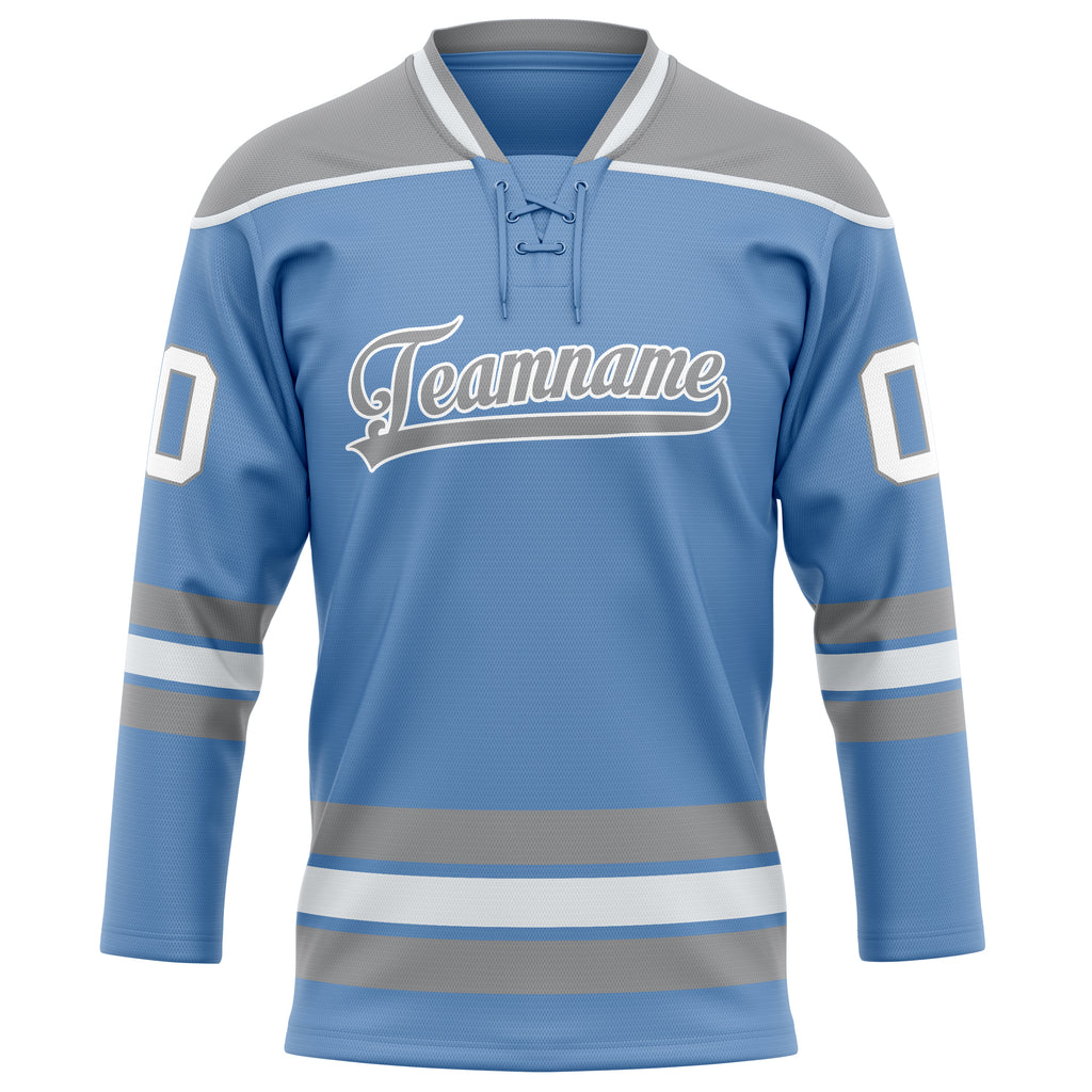 Personalized Light & Blue Gray Solid Colour Hockey Jersey
