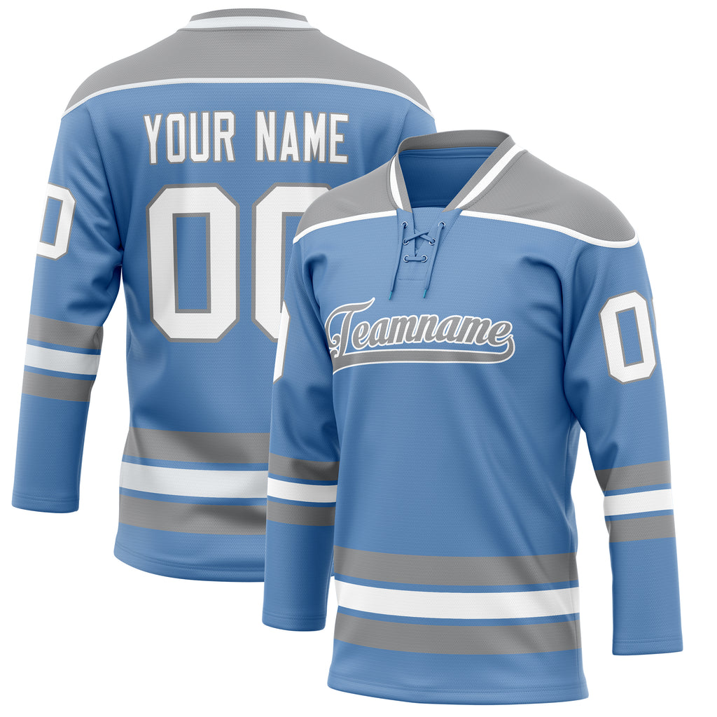 Personalized Light & Blue Gray Solid Colour Hockey Jersey