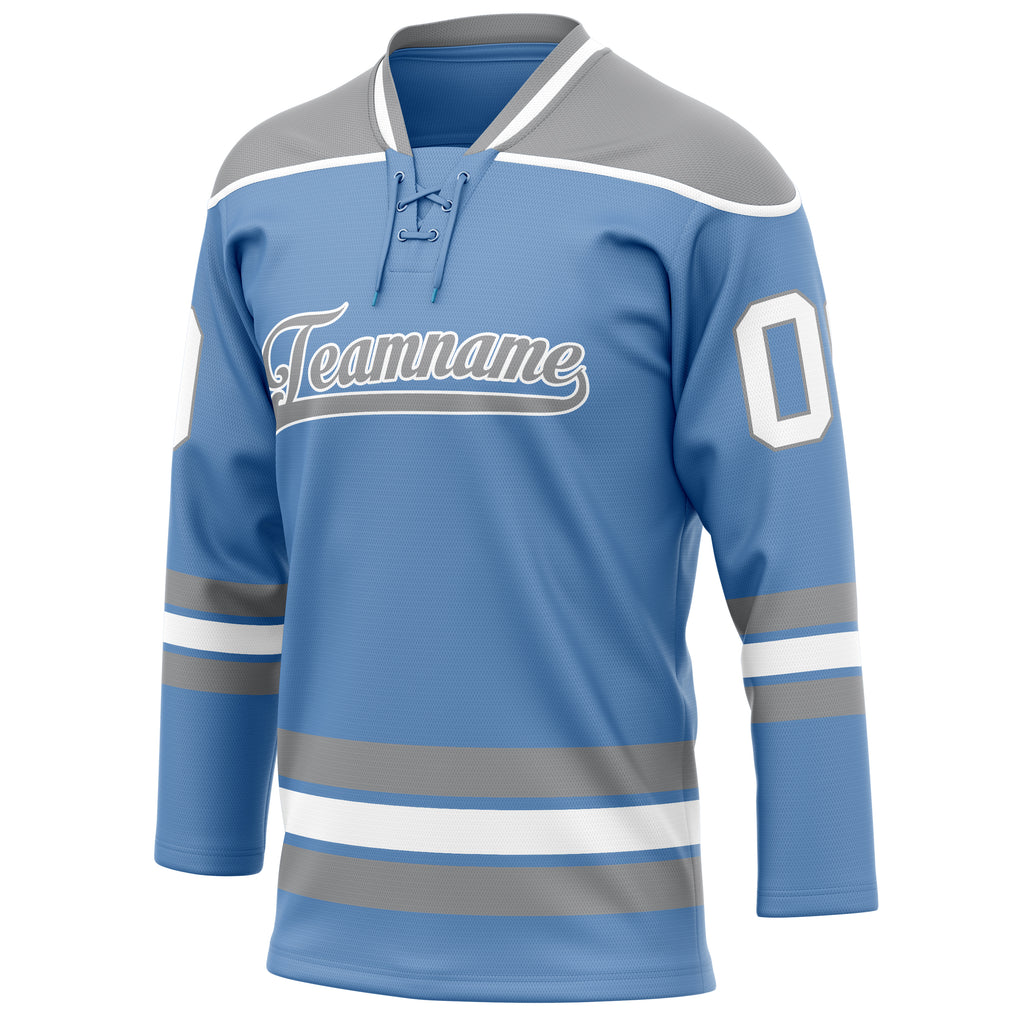 Personalized Light & Blue Gray Solid Colour Hockey Jersey