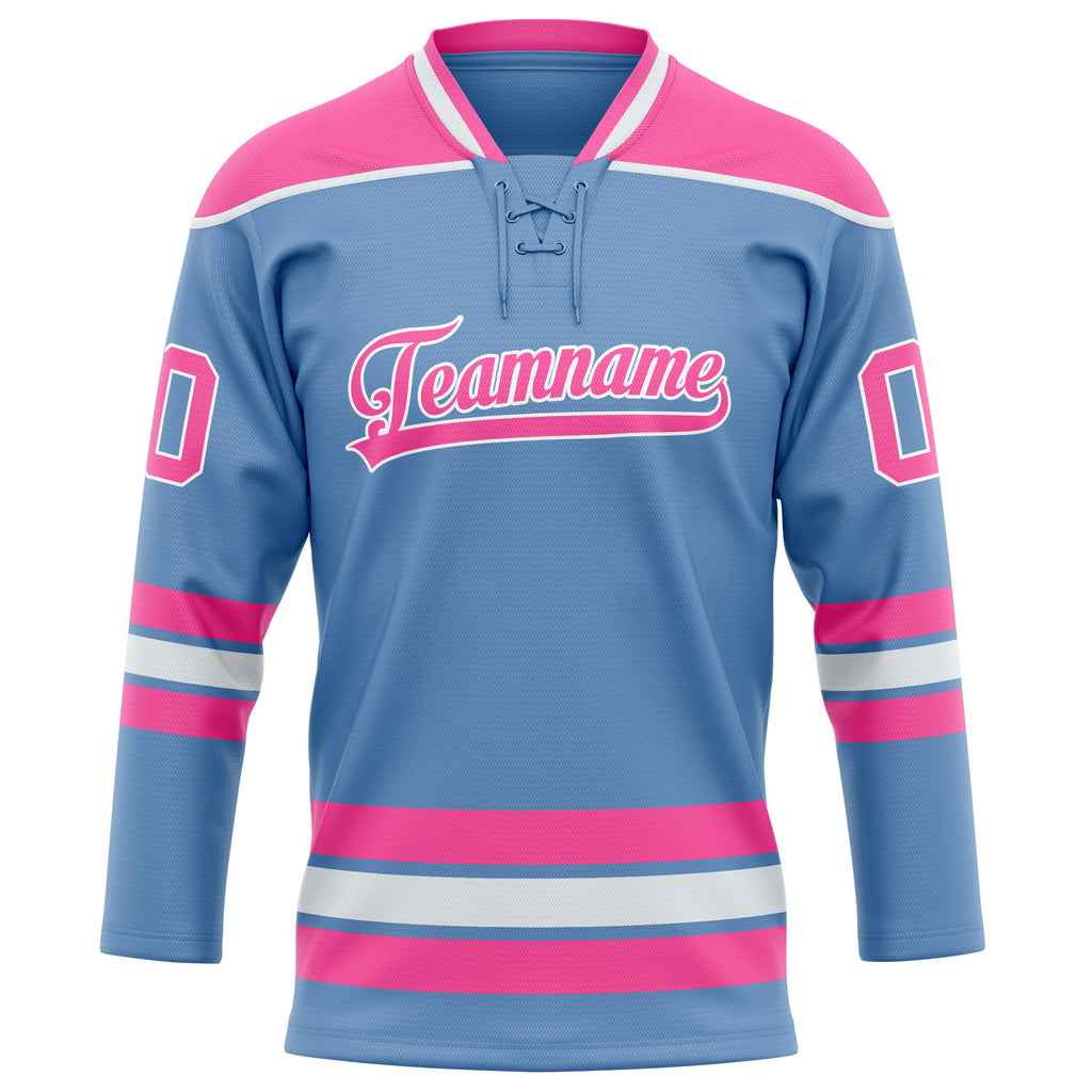 Personalized Light & Blue Pink Solid Colour Hockey Jersey