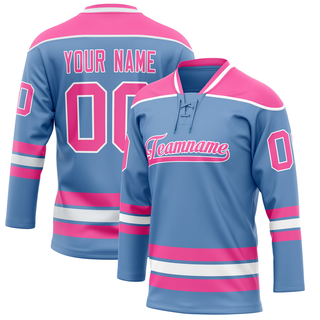 Personalized Light & Blue Pink Solid Colour Hockey Jersey