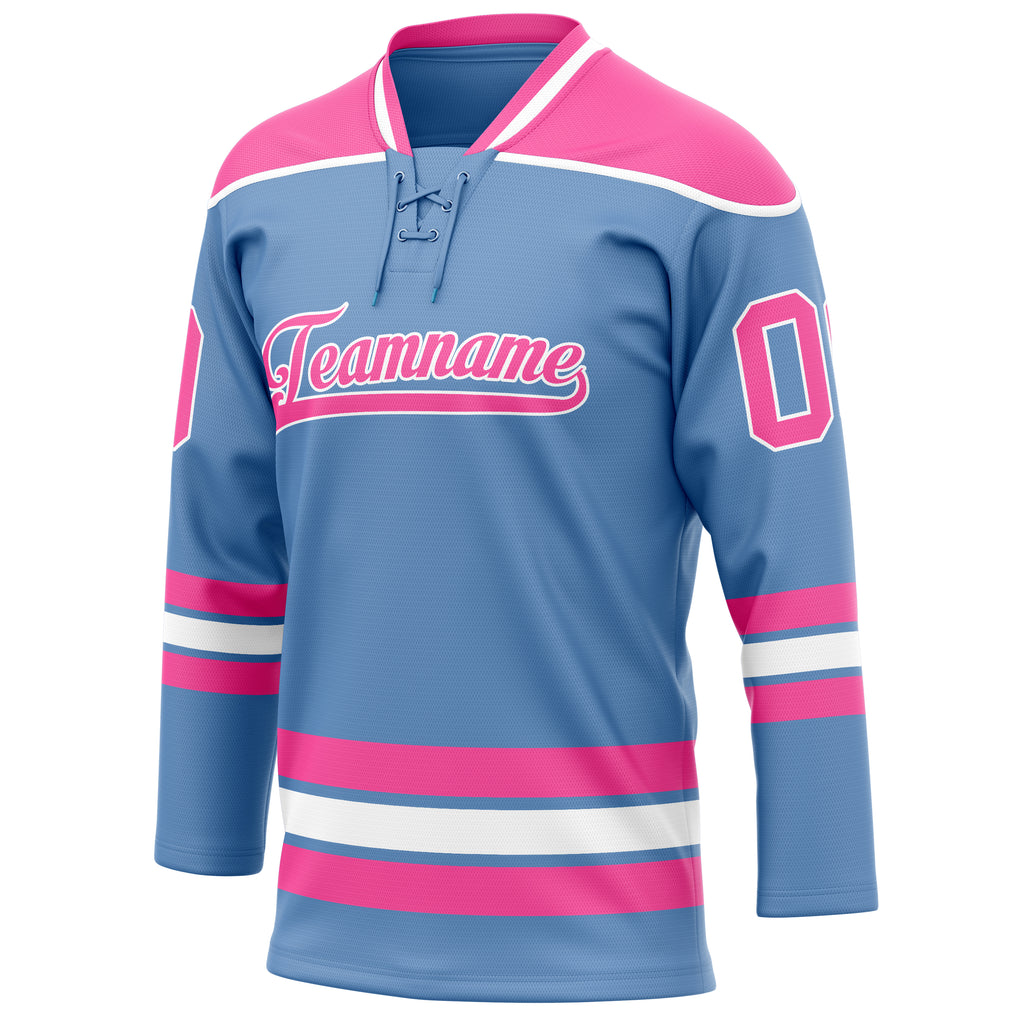 Personalized Light & Blue Pink Solid Colour Hockey Jersey