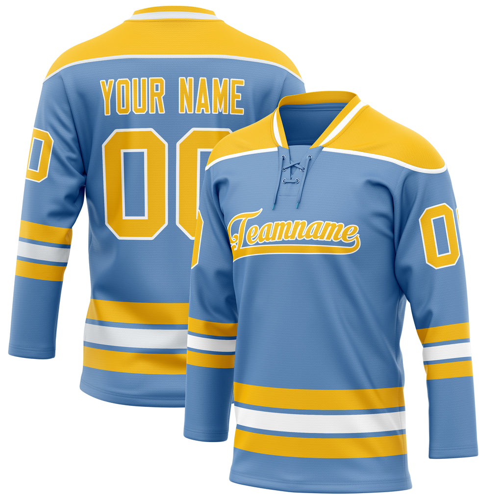 Personalized Light & Blue Gold Solid Colour Hockey Jersey