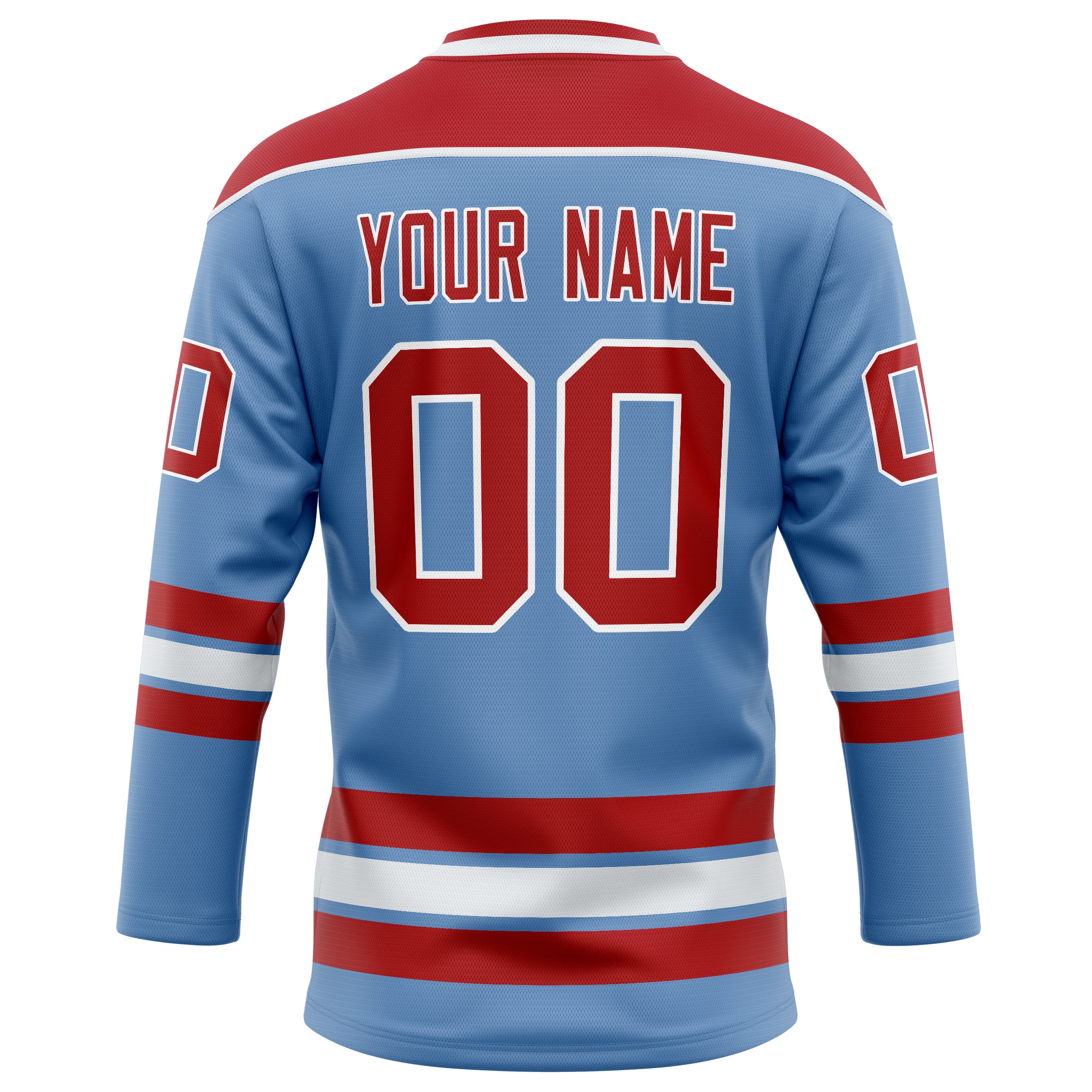 Personalized Light & Blue Red Solid Colour Hockey Jersey
