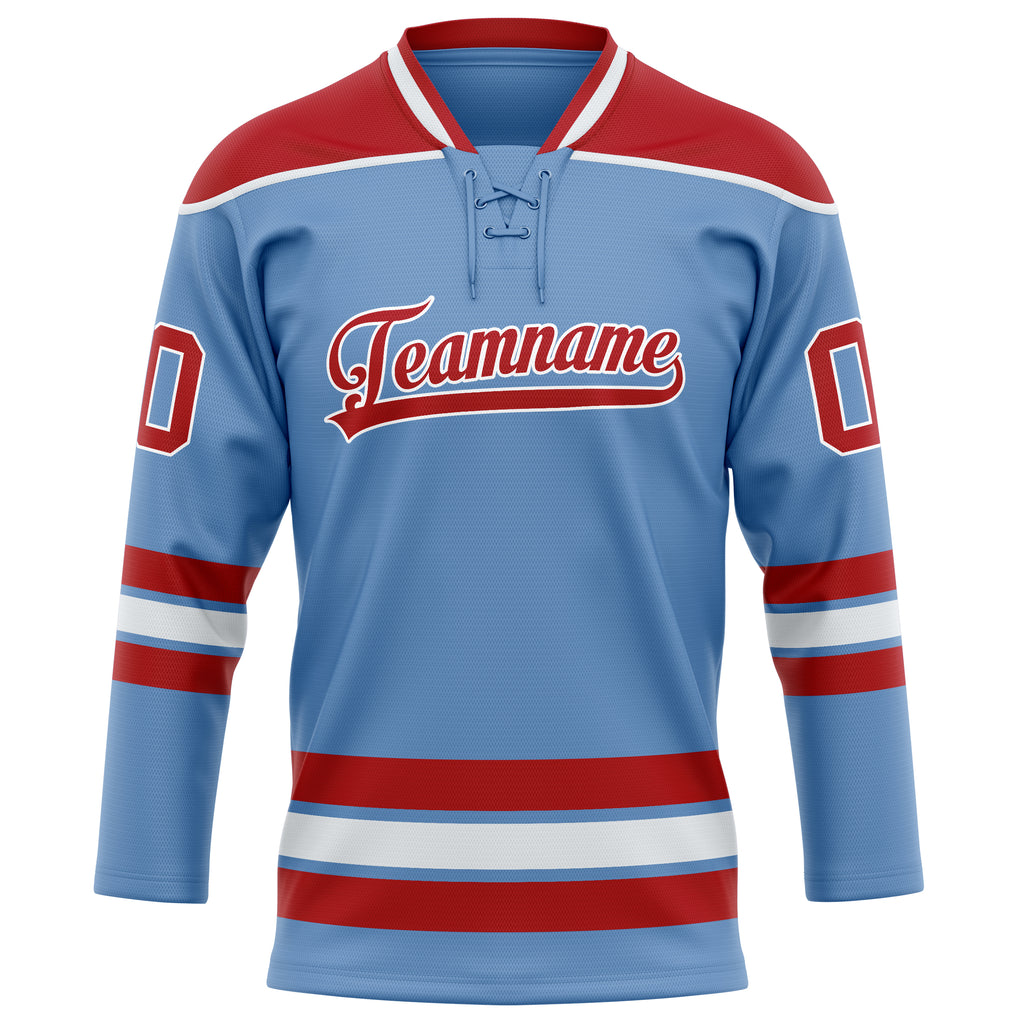 Personalized Light & Blue Red Solid Colour Hockey Jersey