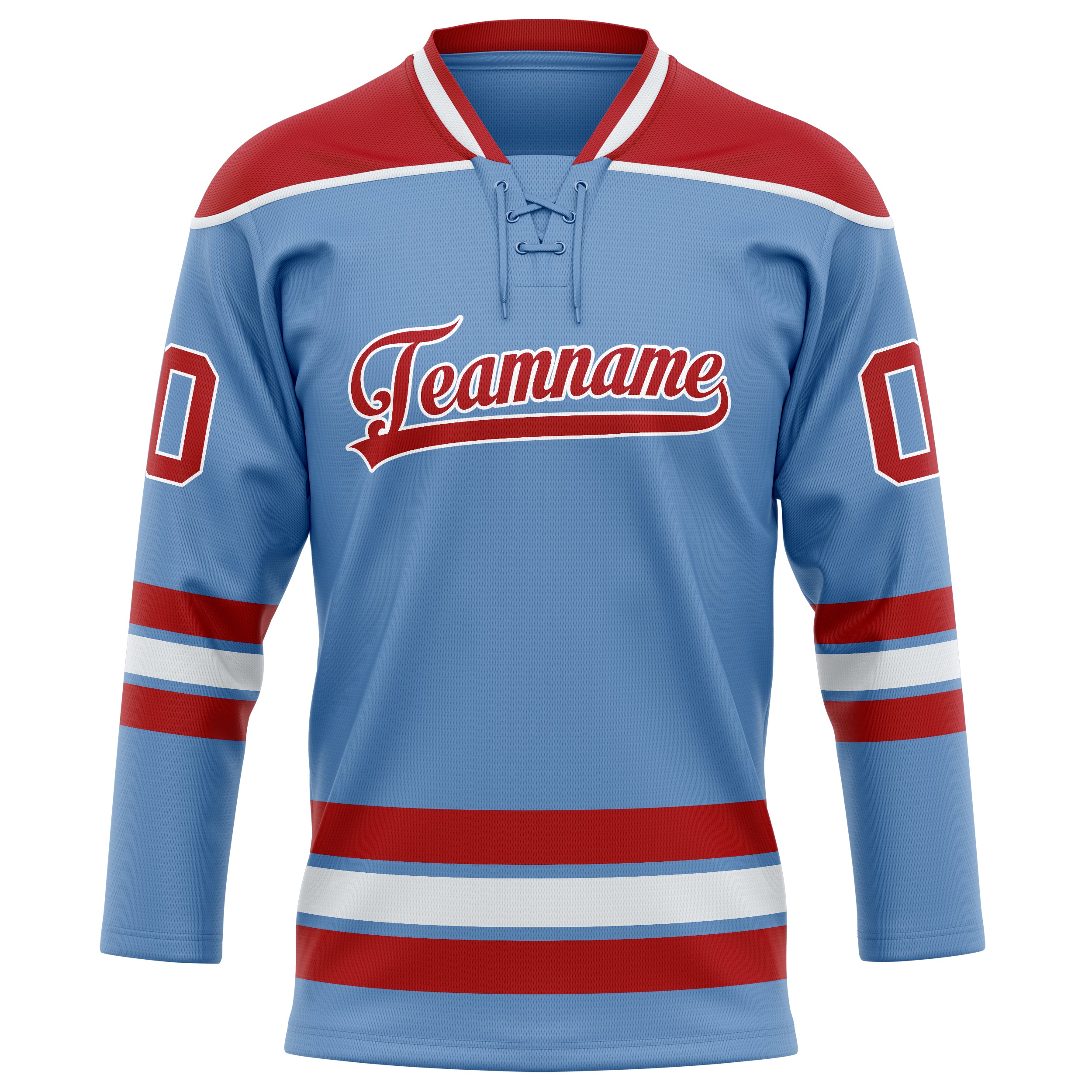 Personalized Light & Blue Red Solid Colour Hockey Jersey