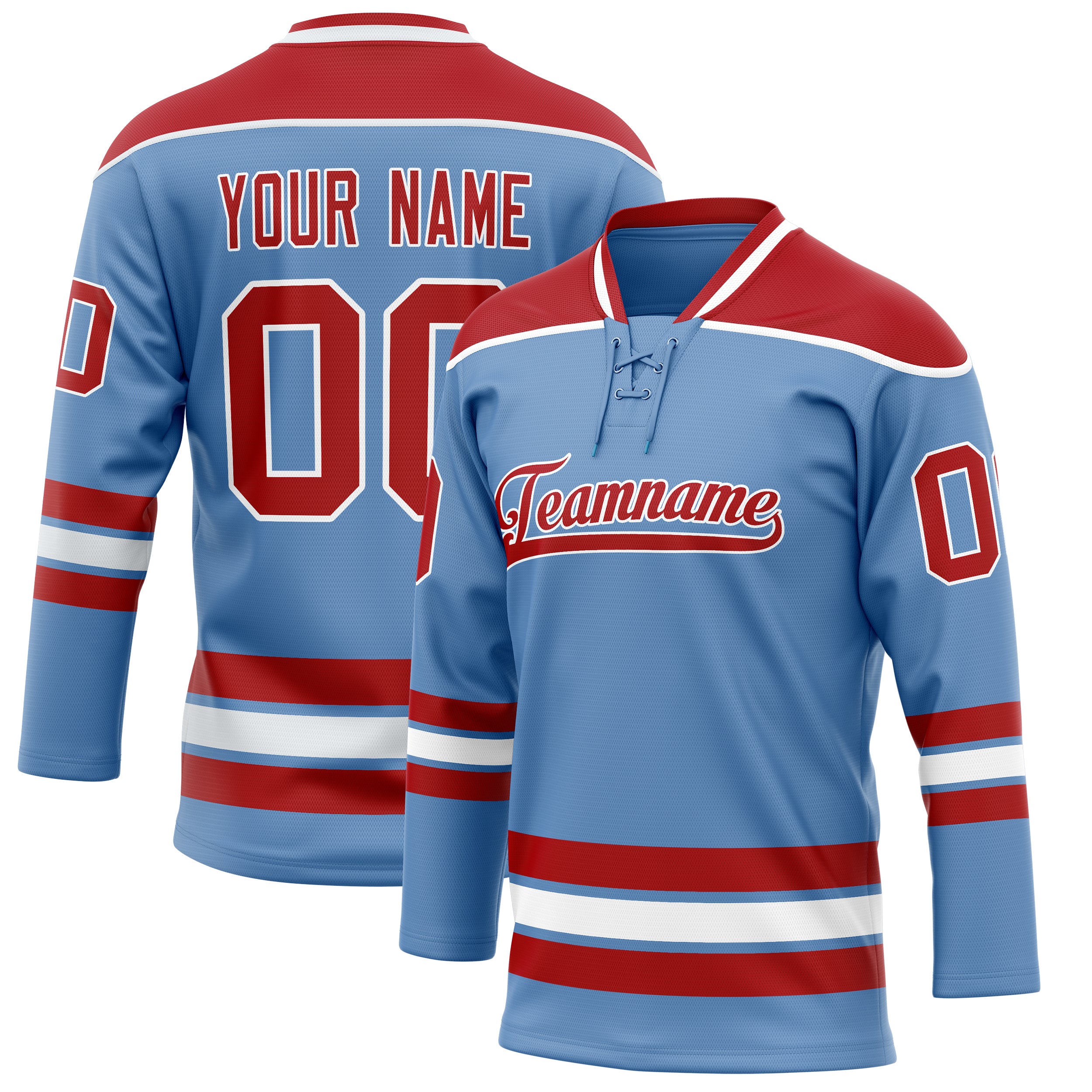 Personalized Light & Blue Red Solid Colour Hockey Jersey
