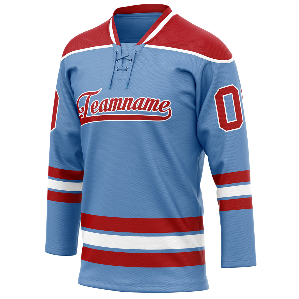 Personalized Light & Blue Red Solid Colour Hockey Jersey