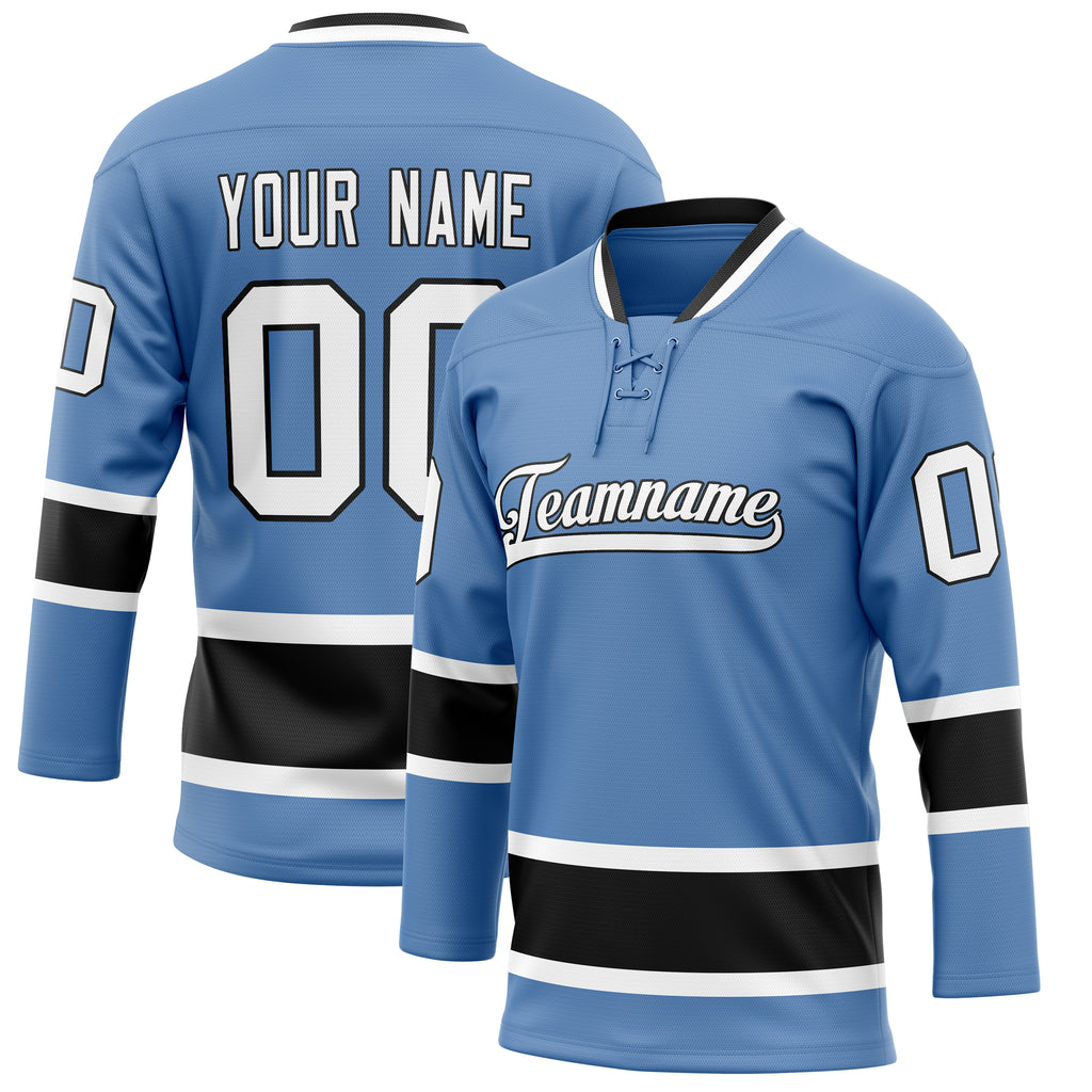 Personalized Light & Blue Black Solid Colour Hockey Jersey