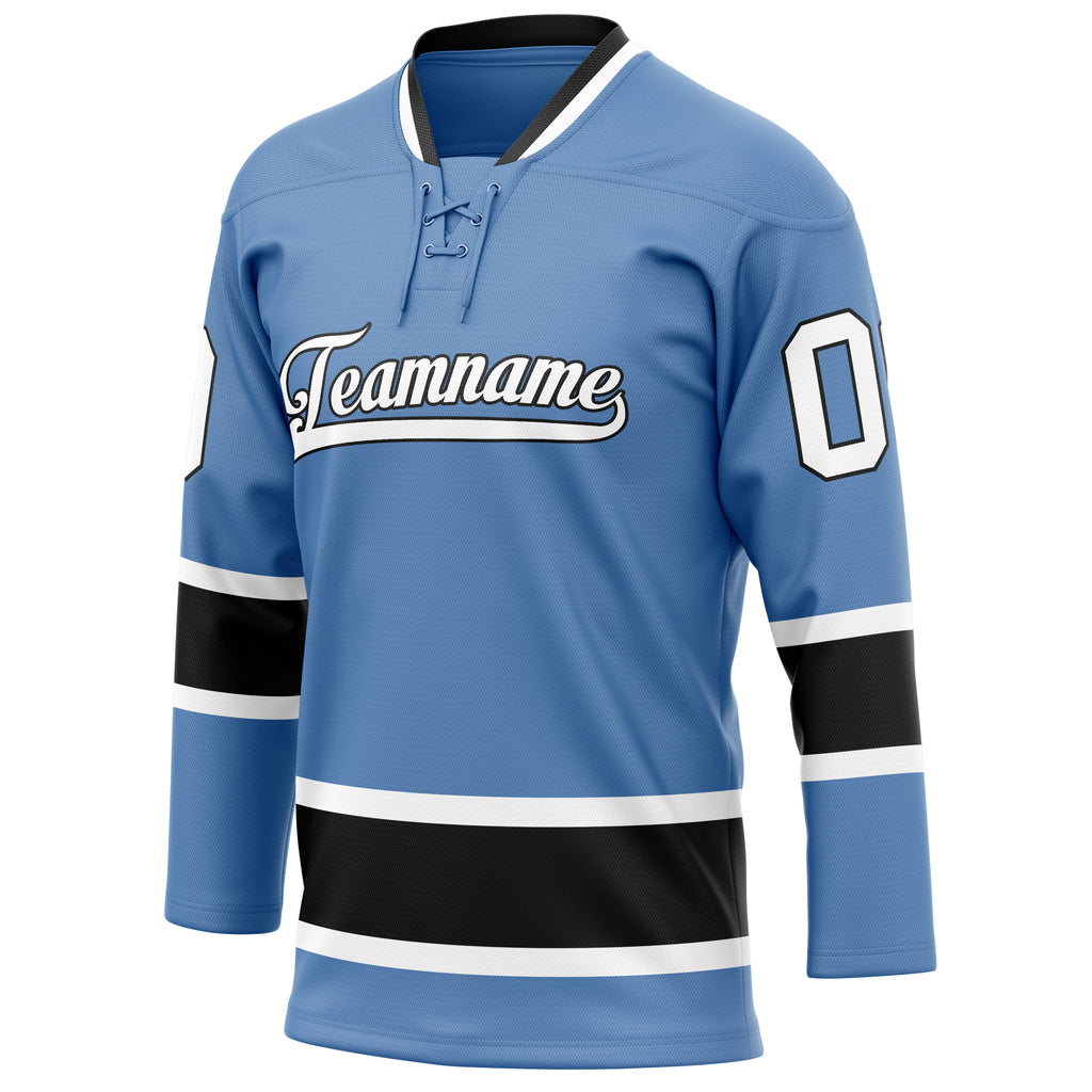 Personalized Light & Blue Black Solid Colour Hockey Jersey