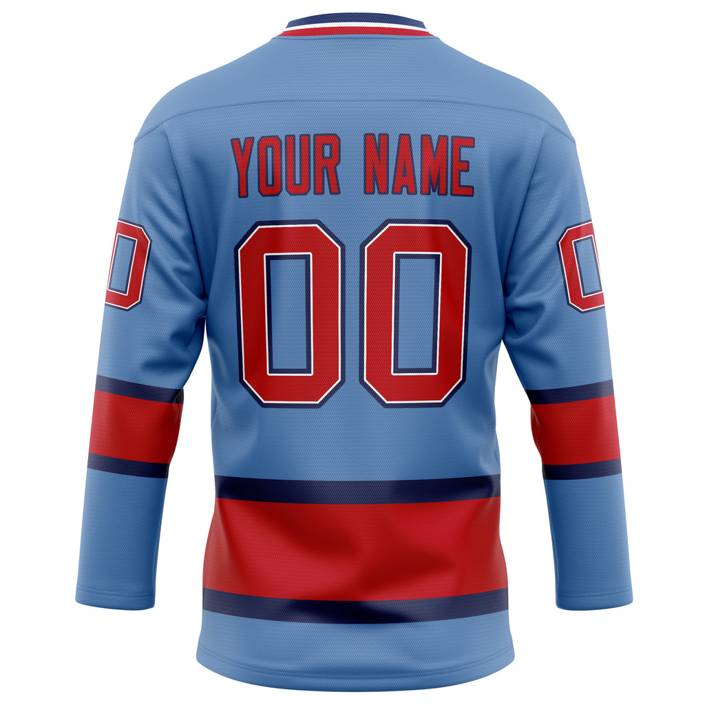 Personalized Light & Blue Red Solid Colour Hockey Jersey