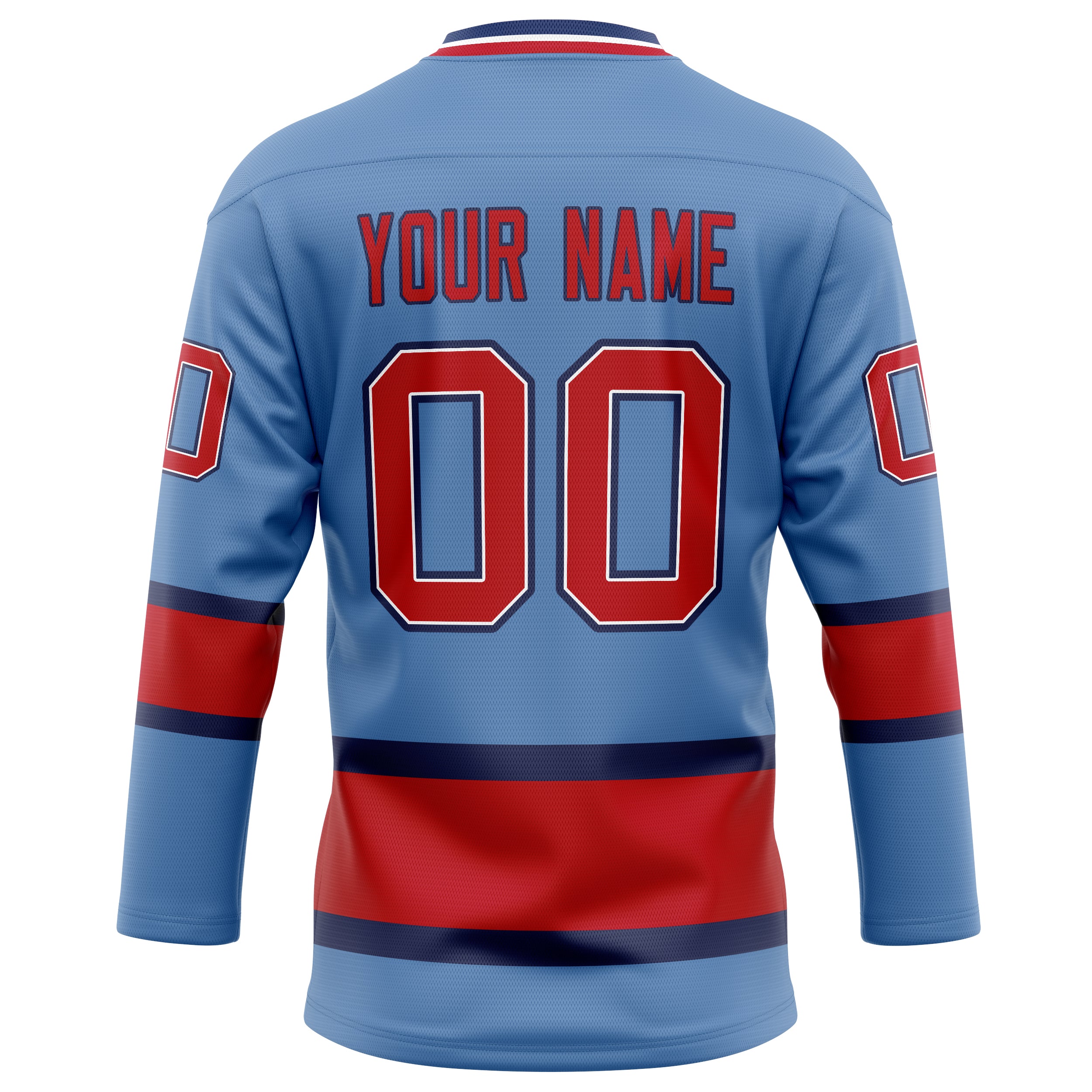 Personalized Light & Blue Red Solid Colour Hockey Jersey