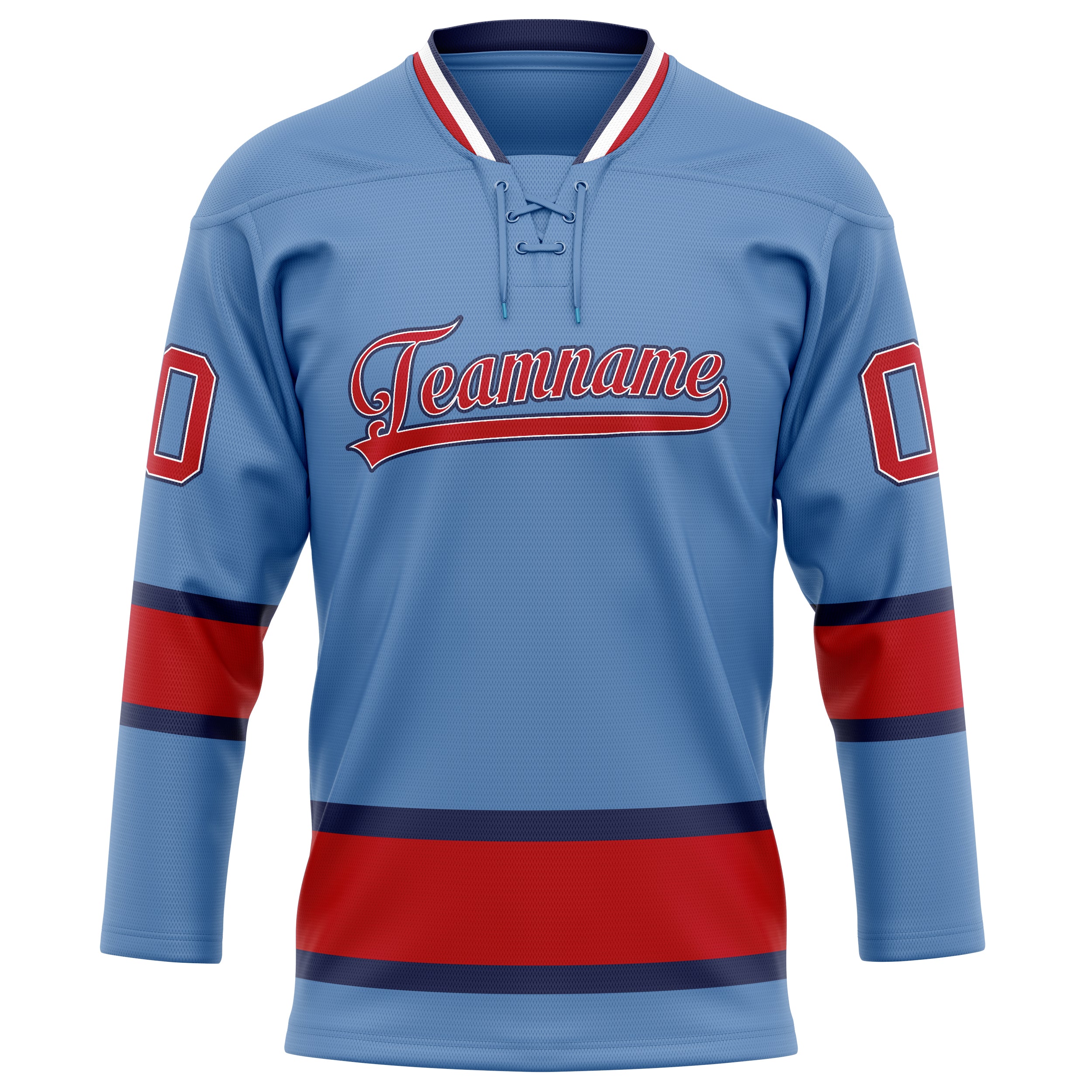 Personalized Light & Blue Red Solid Colour Hockey Jersey