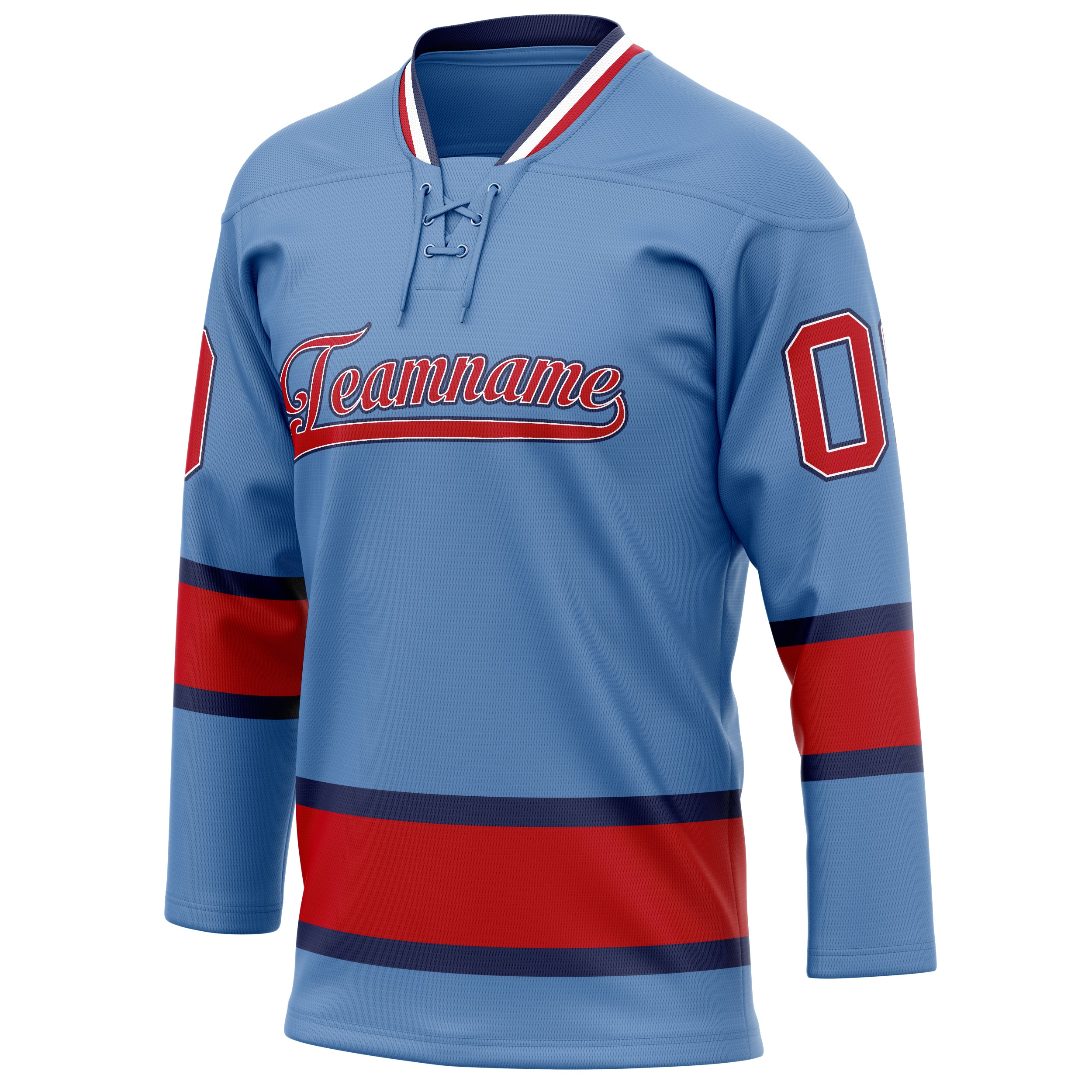 Personalized Light & Blue Red Solid Colour Hockey Jersey