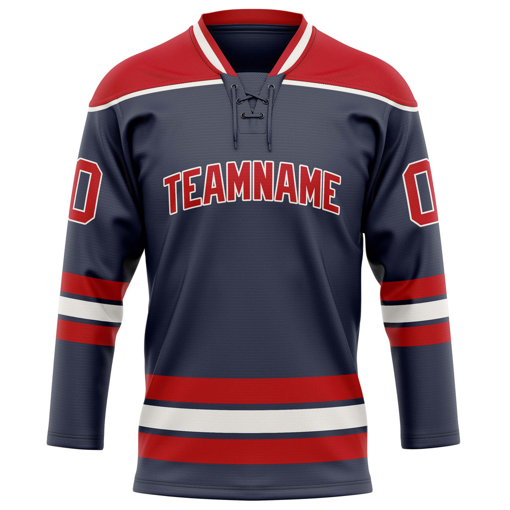 Personalized Navy & Red Solid Colour Hockey Jersey