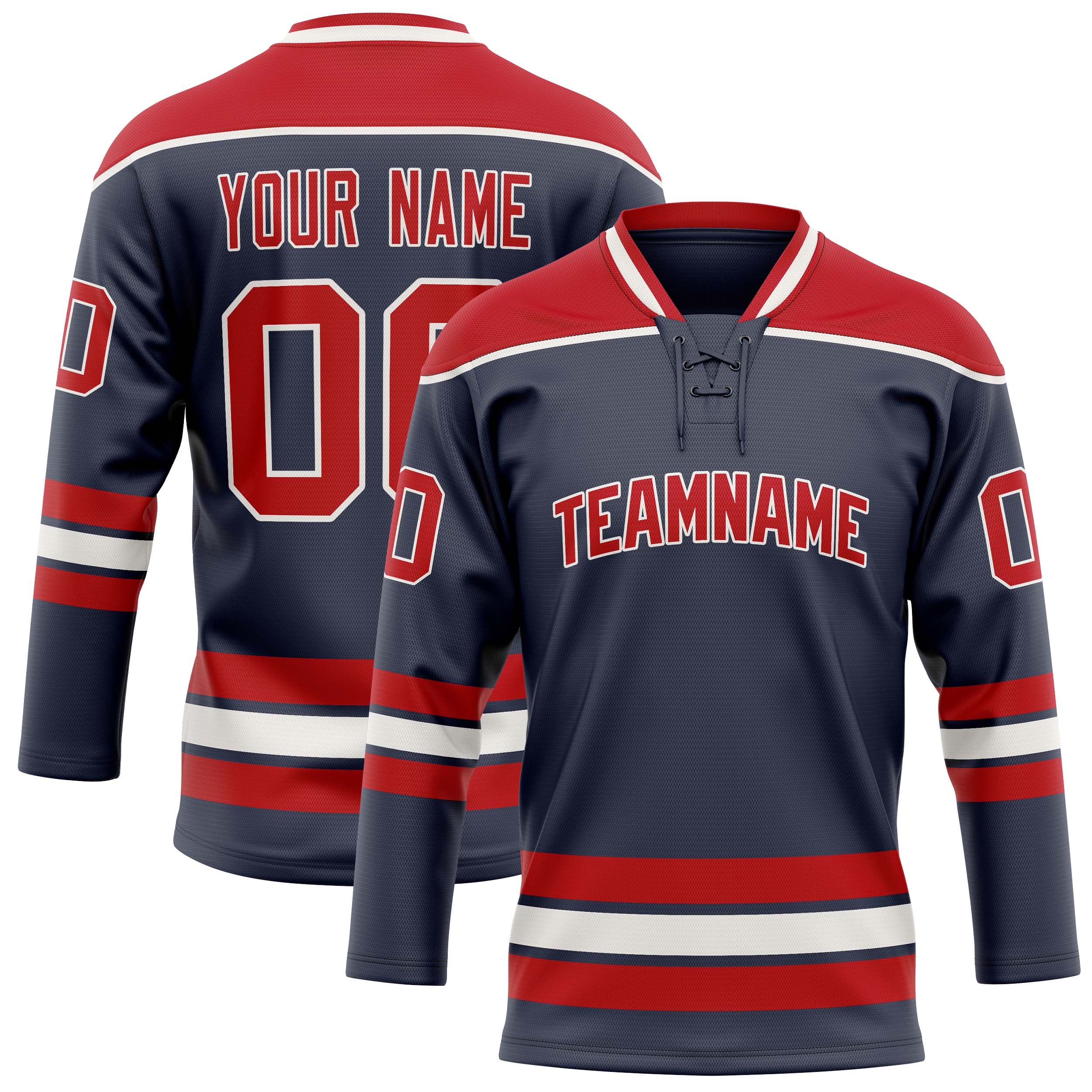 Personalized Navy & Red Solid Colour Hockey Jersey
