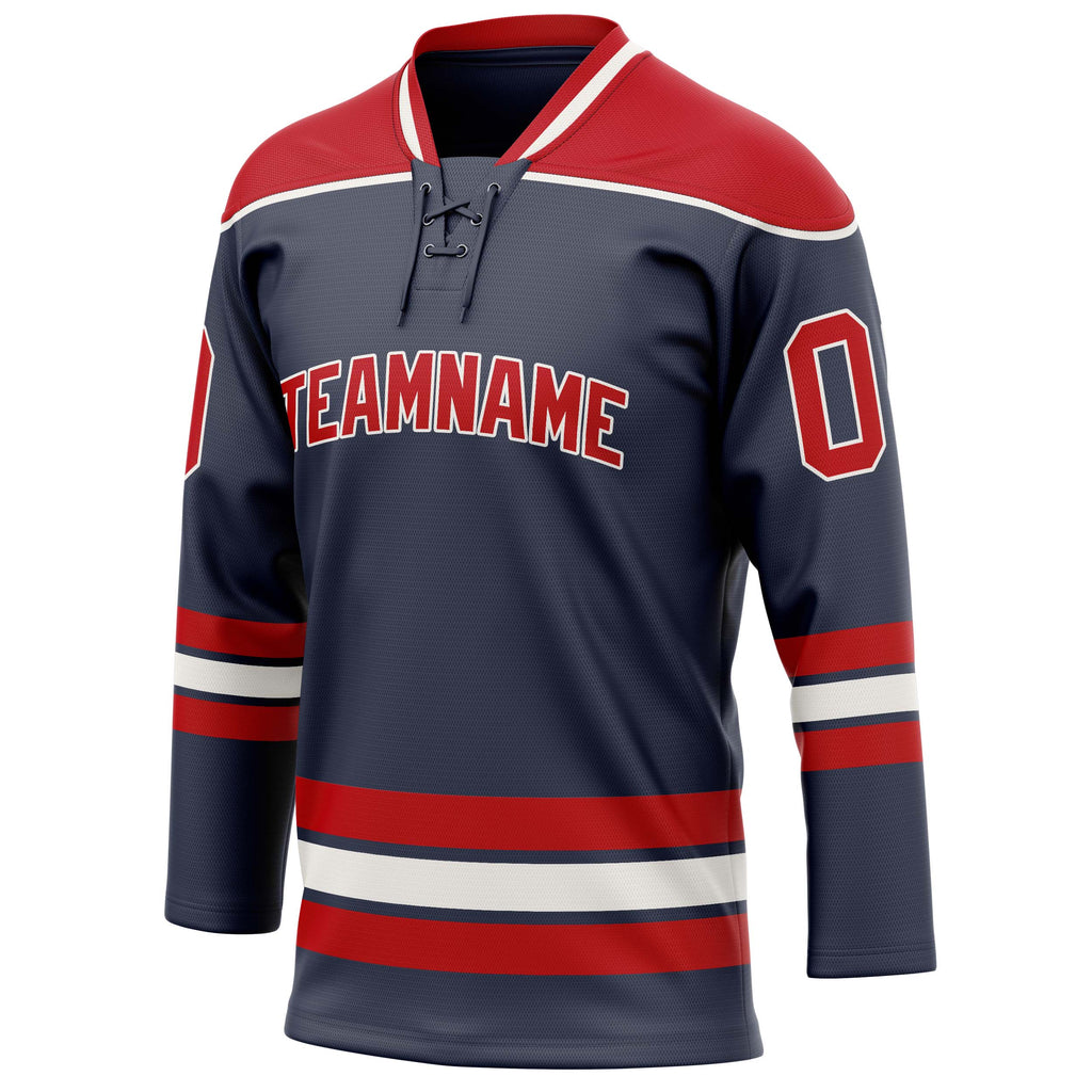 Personalized Navy & Red Solid Colour Hockey Jersey