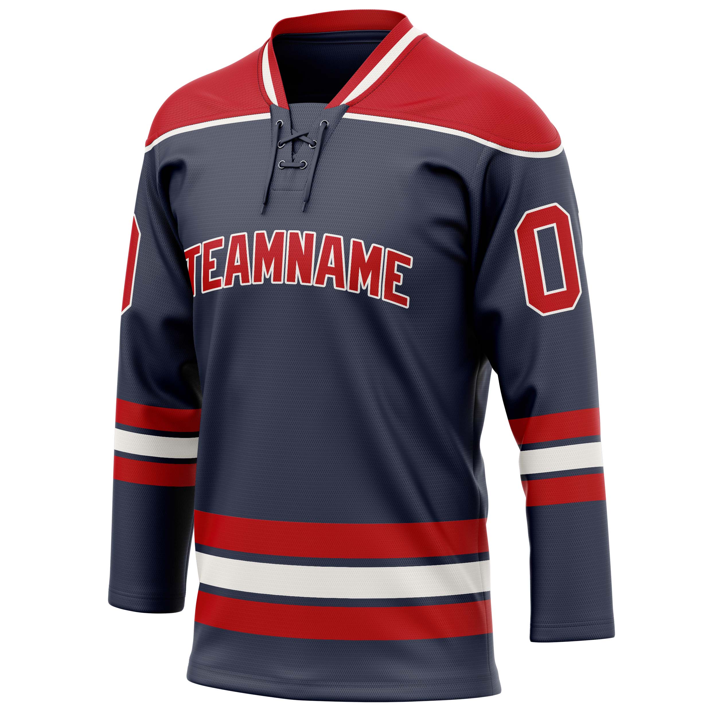 Personalized Navy & Red Solid Colour Hockey Jersey
