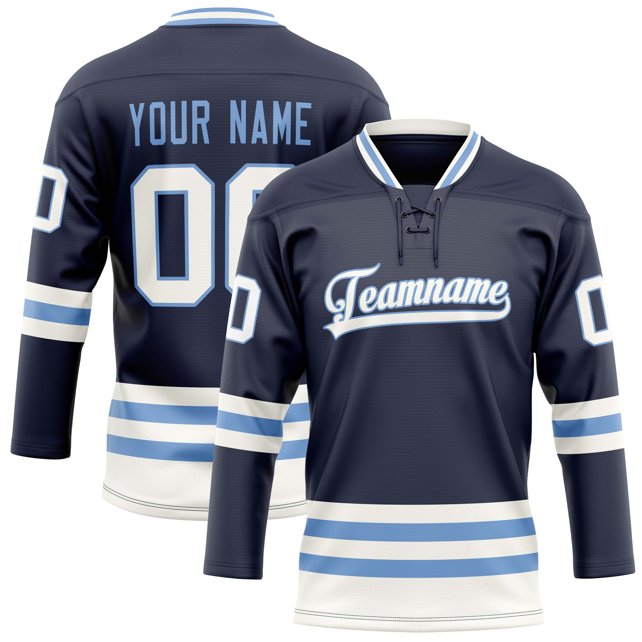 Personalized Navy & Light Blue Solid Colour Hockey Jersey