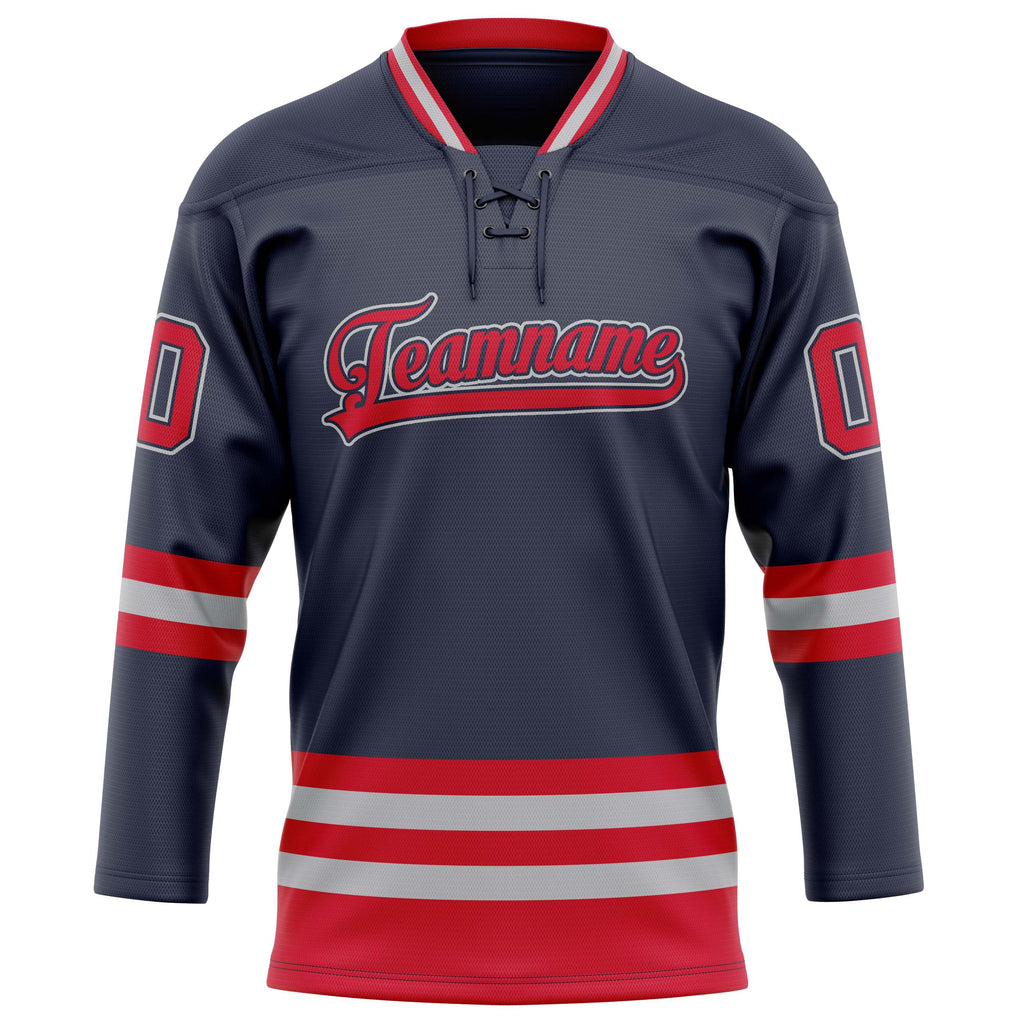 Personalized Navy & Red Solid Colour Hockey Jersey