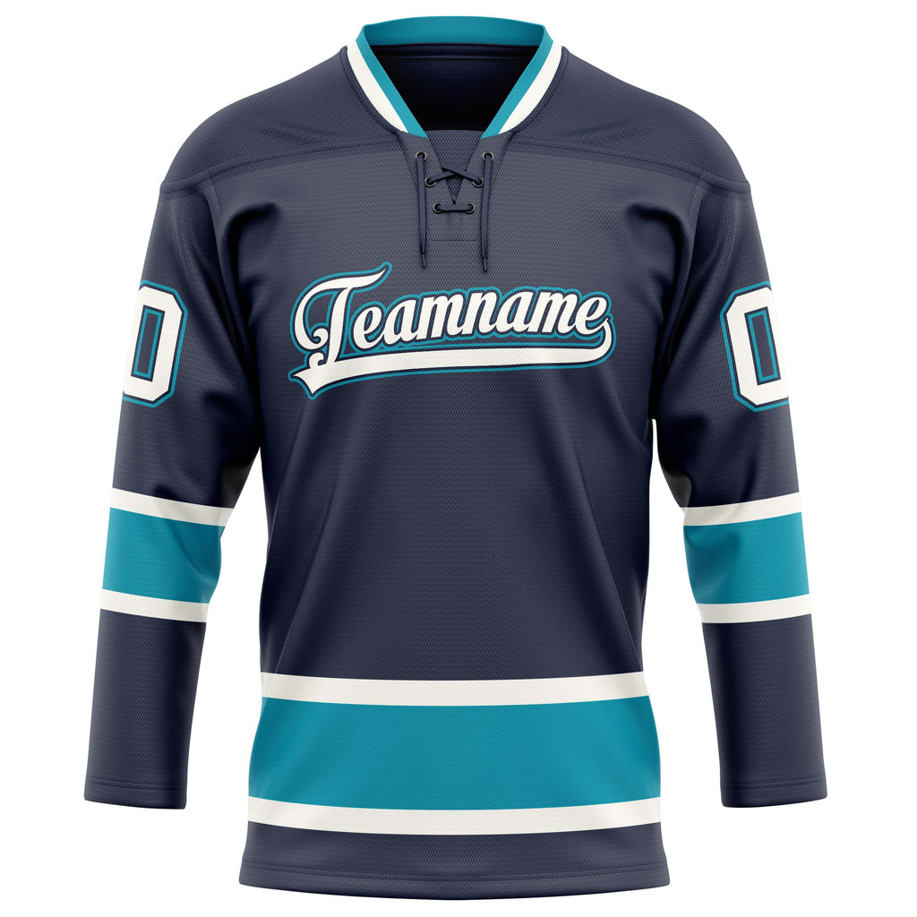 Personalized Navy & Teal Solid Colour Hockey Jersey