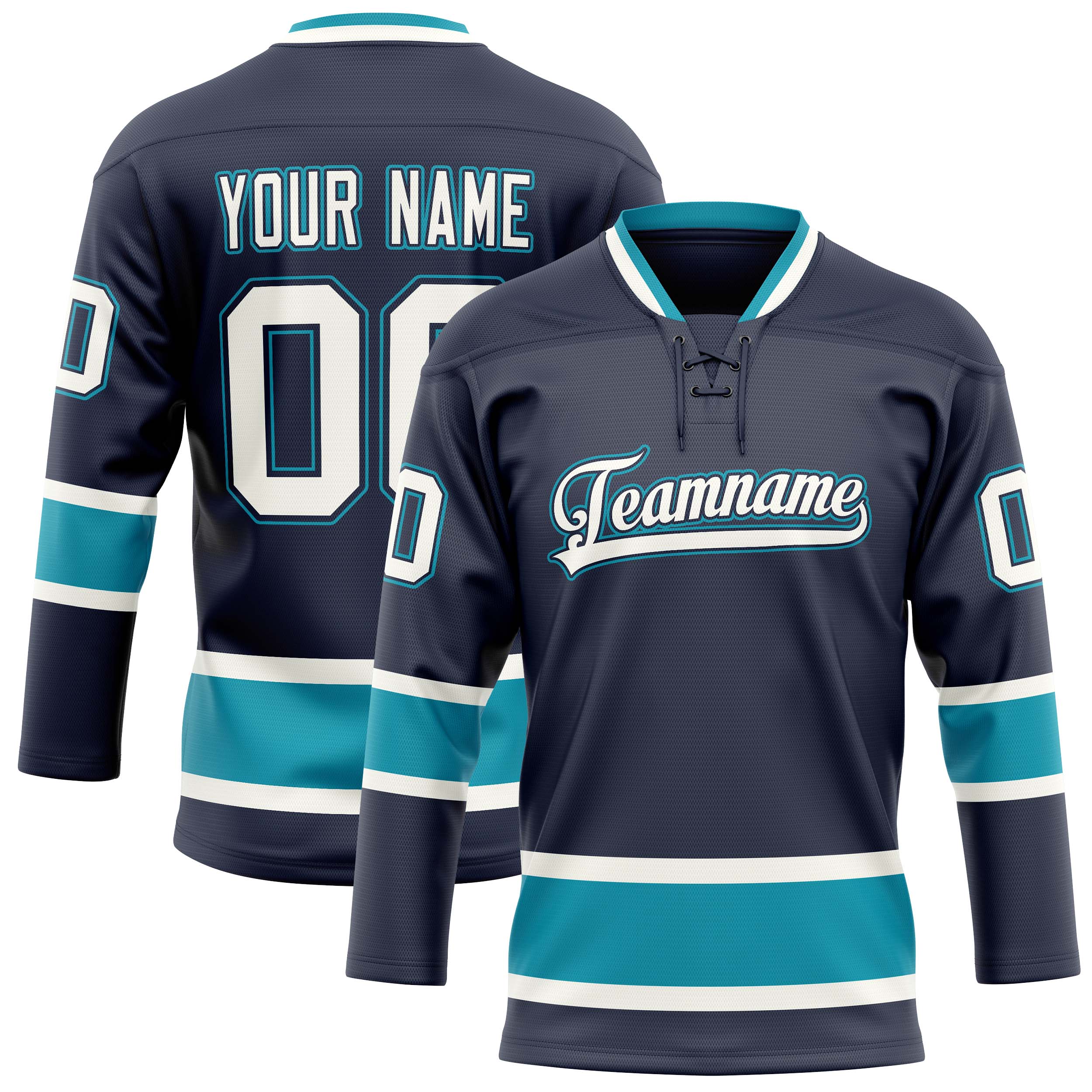 Personalized Navy & Teal Solid Colour Hockey Jersey