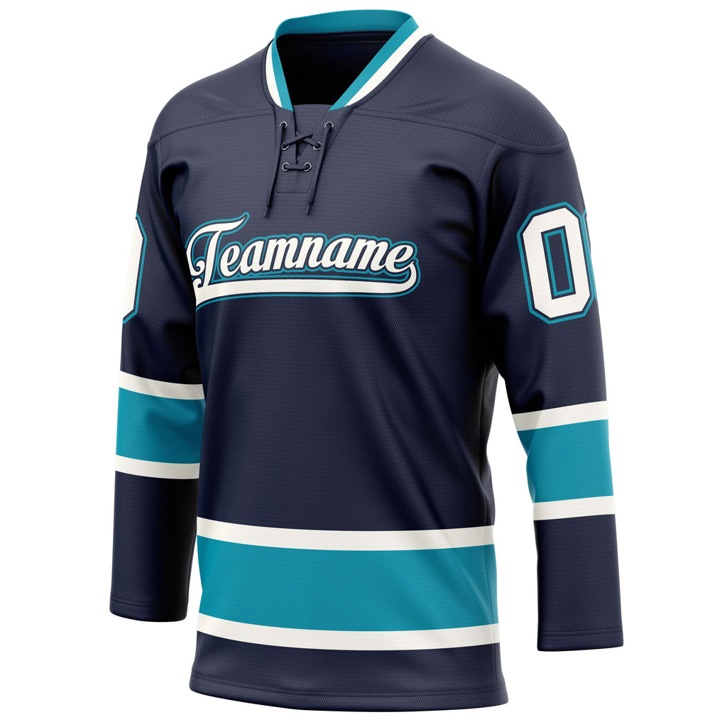 Personalized Navy & Teal Solid Colour Hockey Jersey