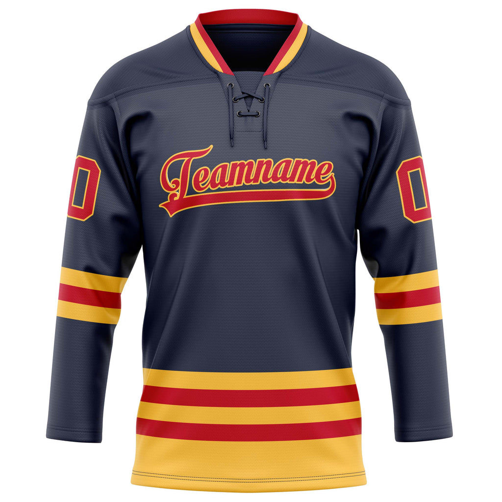 Personalized Navy & Red Solid Colour Hockey Jersey