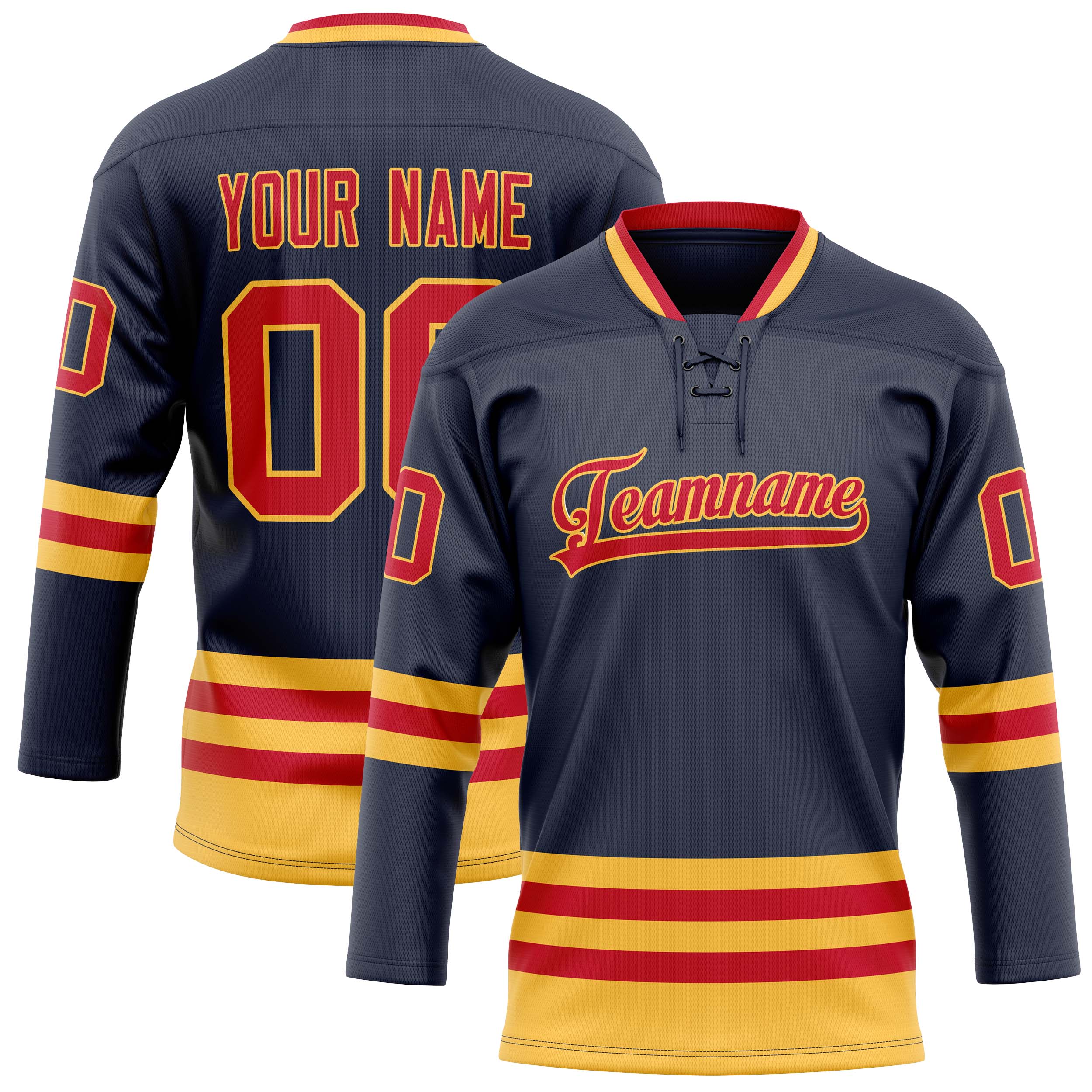Personalized Navy & Red Solid Colour Hockey Jersey