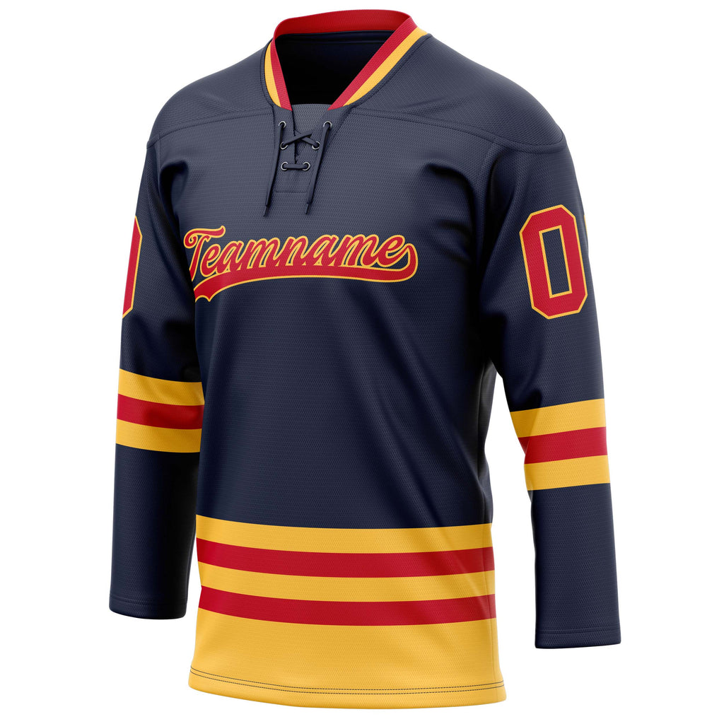 Personalized Navy & Red Solid Colour Hockey Jersey