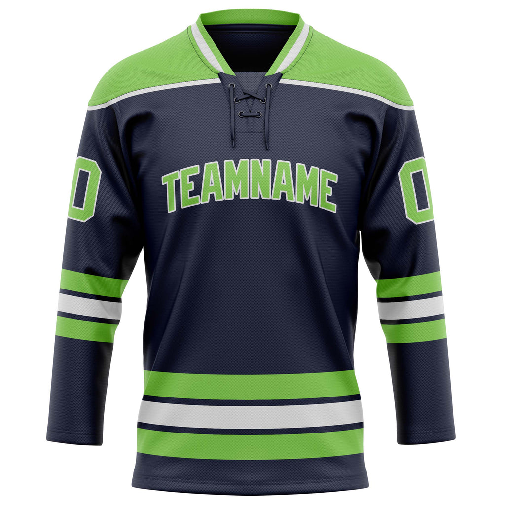 Personalized Navy & Neon Green Solid Colour Hockey Jersey