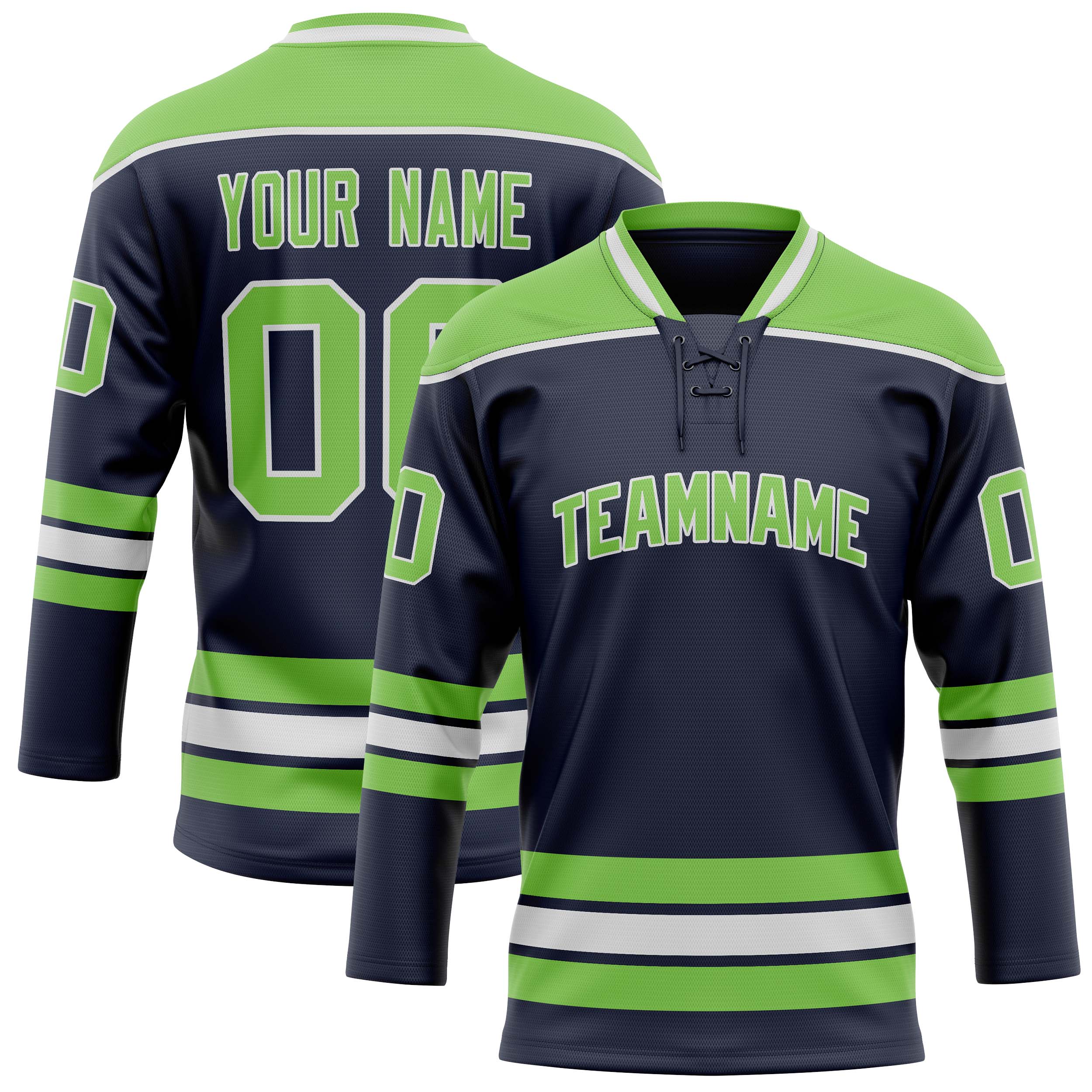 Personalized Navy & Neon Green Solid Colour Hockey Jersey