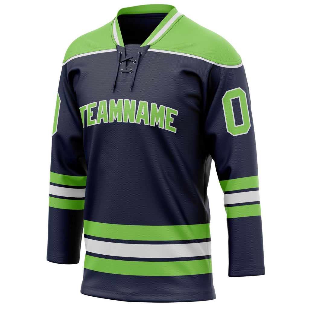 Personalized Navy & Neon Green Solid Colour Hockey Jersey