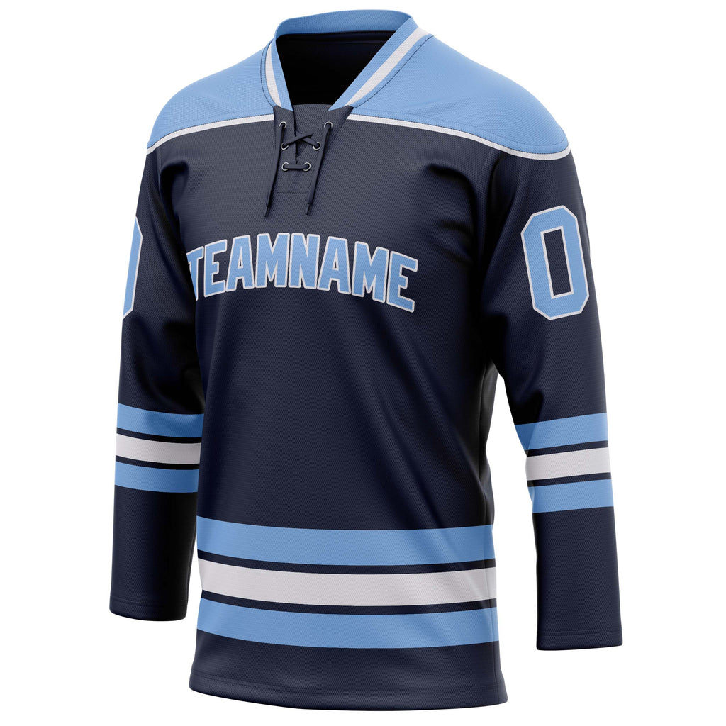 Personalized Navy & Light Blue Solid Colour Hockey Jersey