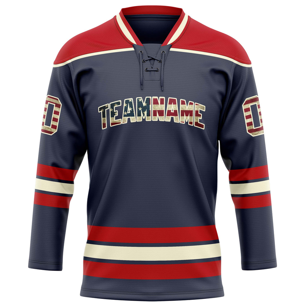 Personalized Navy & Red Solid Colour Hockey Jersey