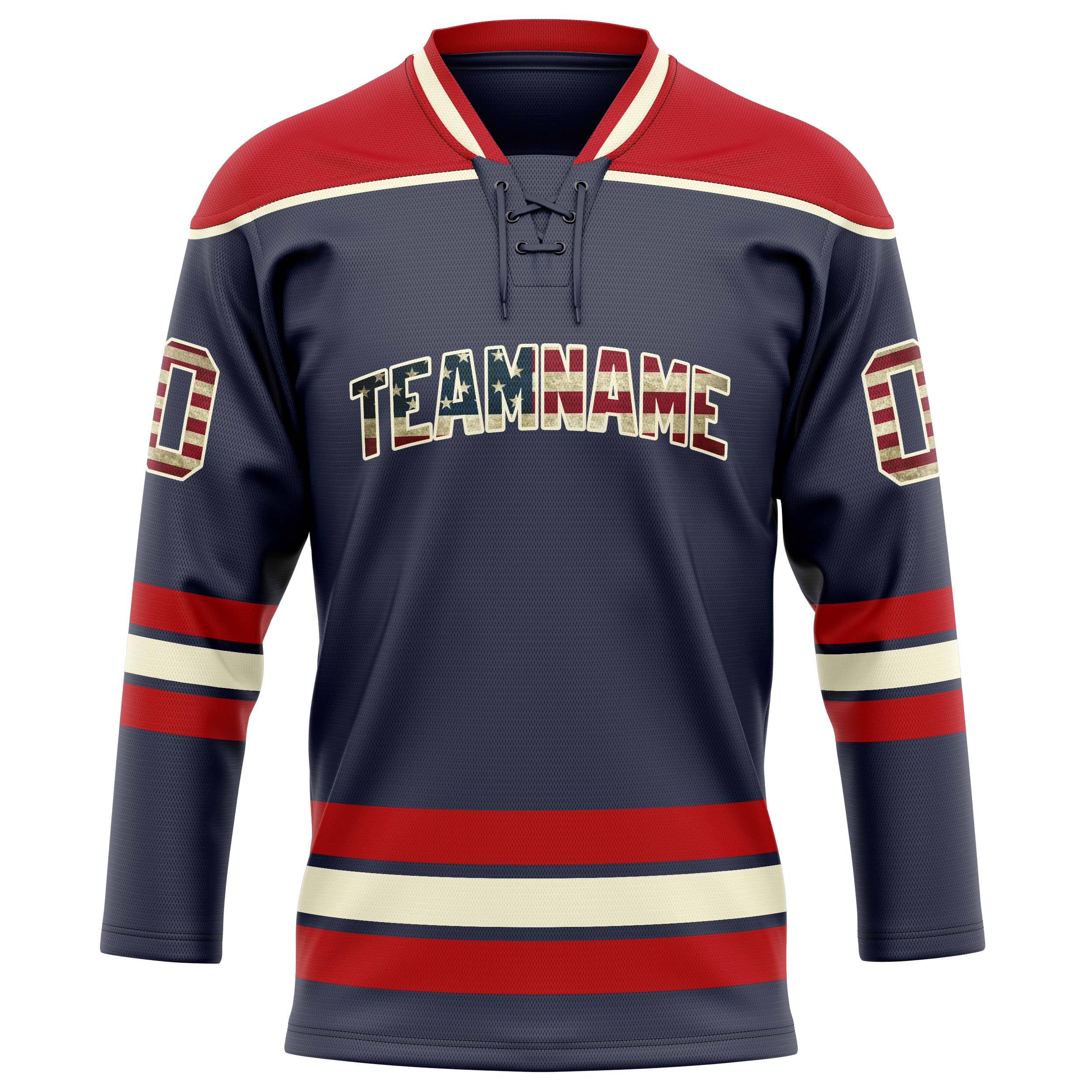 Personalized Navy & Red Solid Colour Hockey Jersey