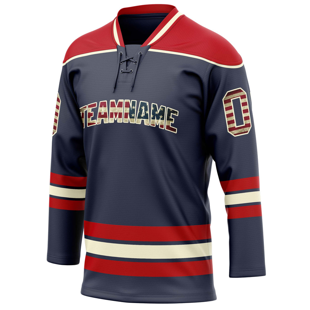 Personalized Navy & Red Solid Colour Hockey Jersey