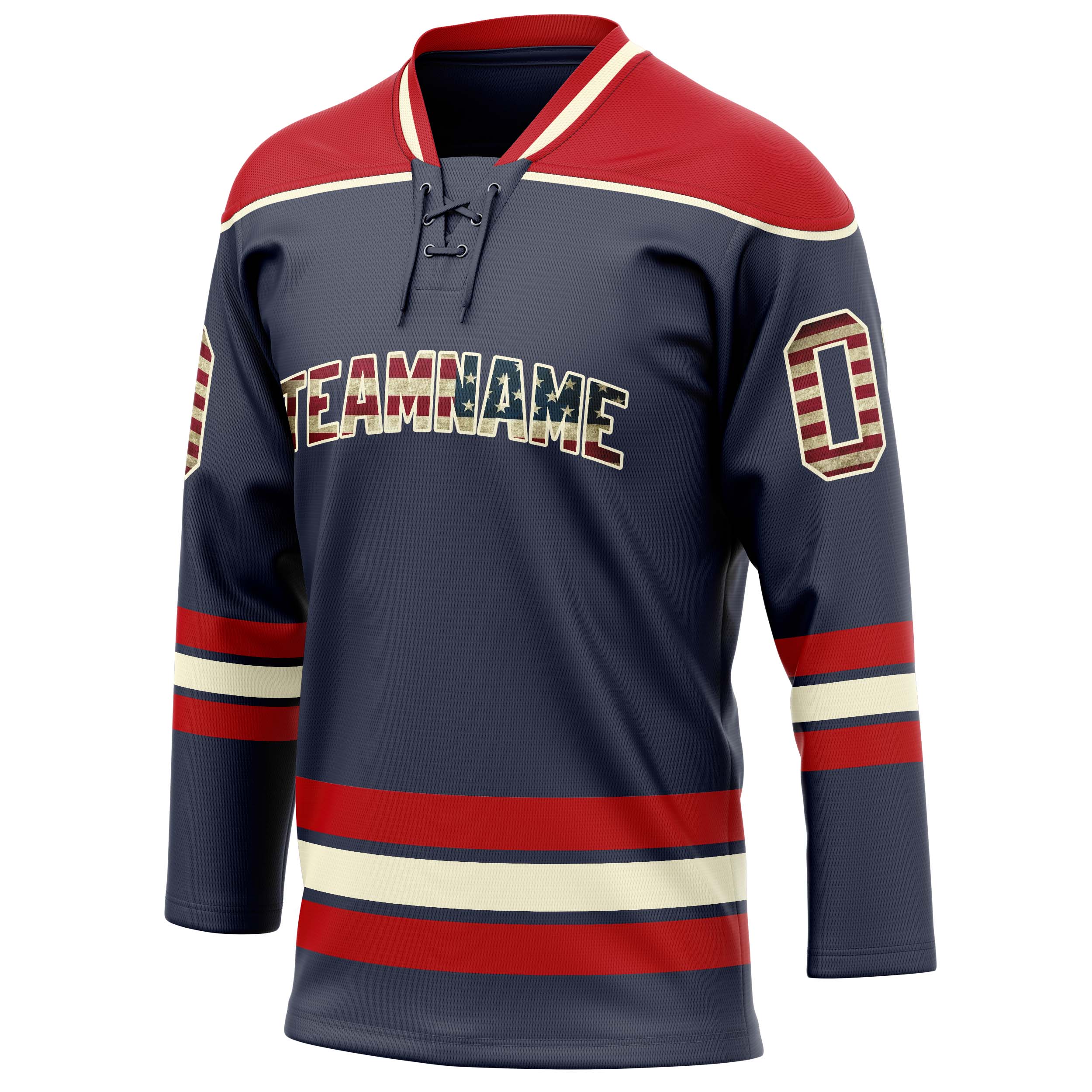 Personalized Navy & Red Solid Colour Hockey Jersey