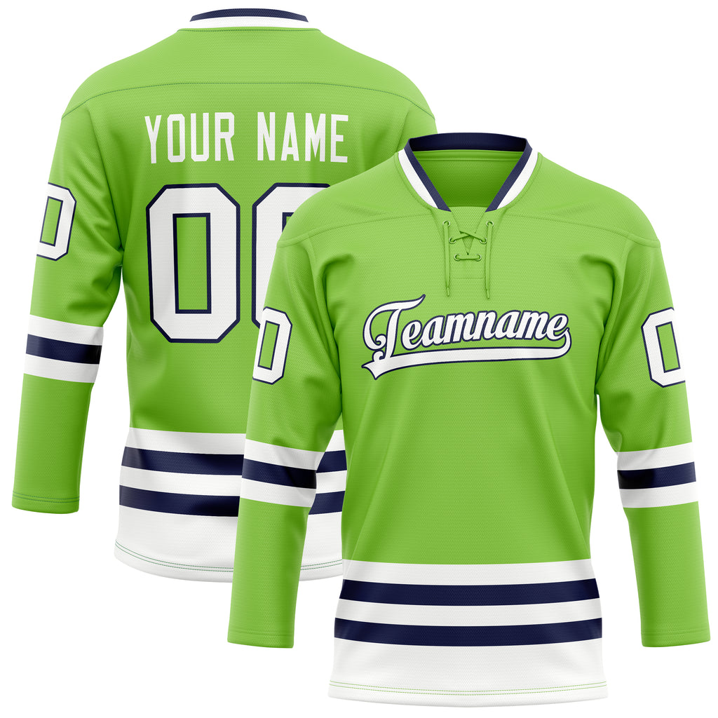 Personalized Neon & Green White Solid Colour Hockey Jersey