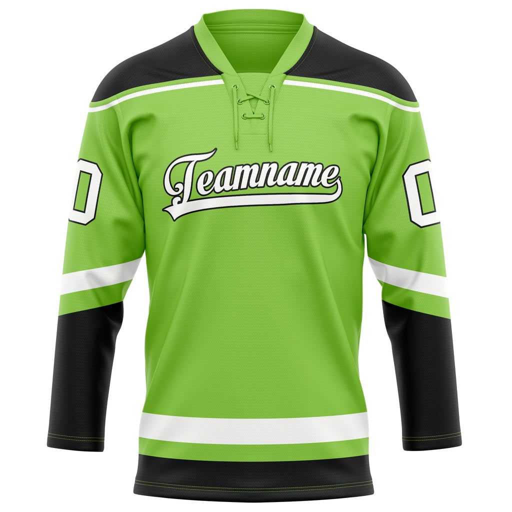 Personalized Neon & Green Black Solid Colour Hockey Jersey