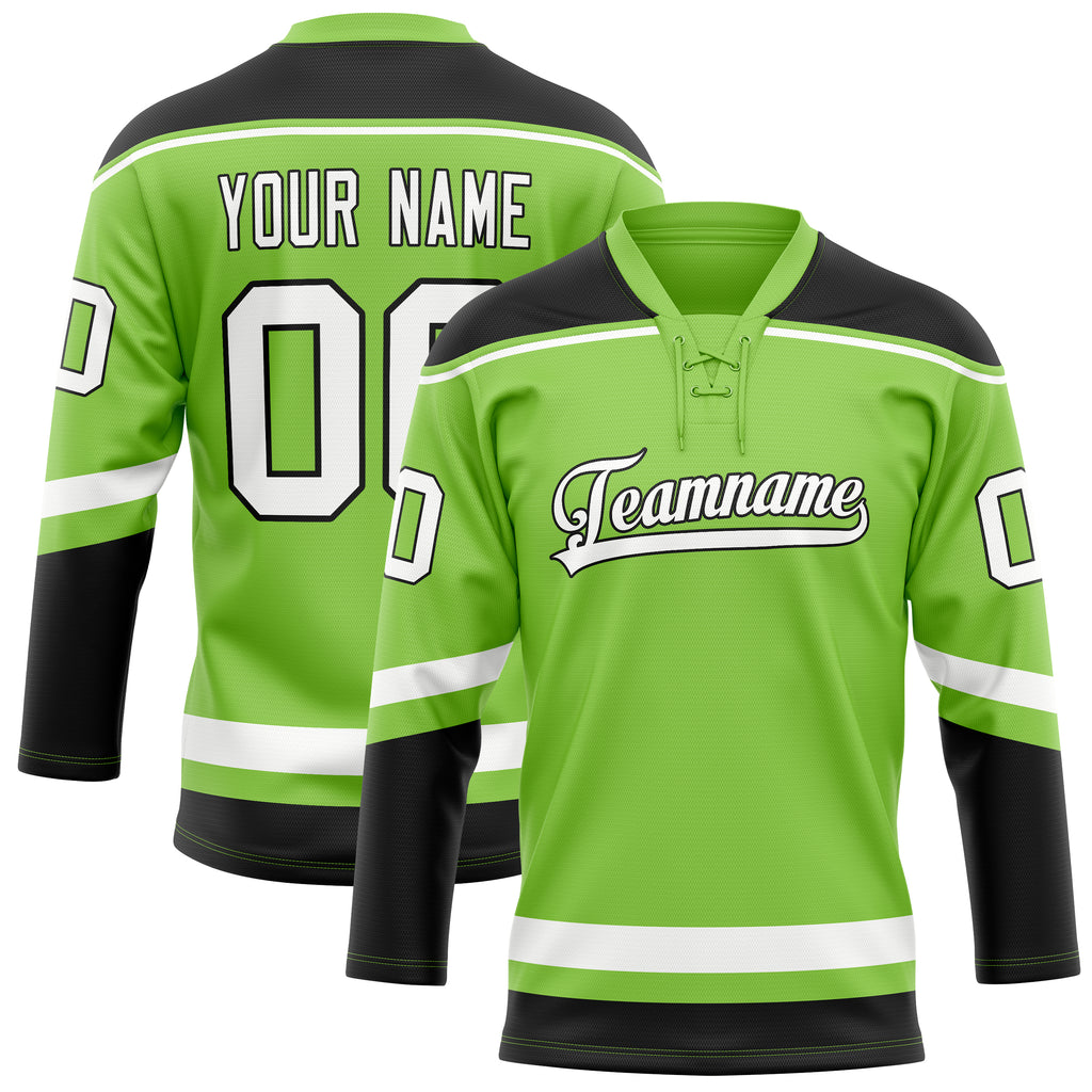 Personalized Neon & Green Black Solid Colour Hockey Jersey