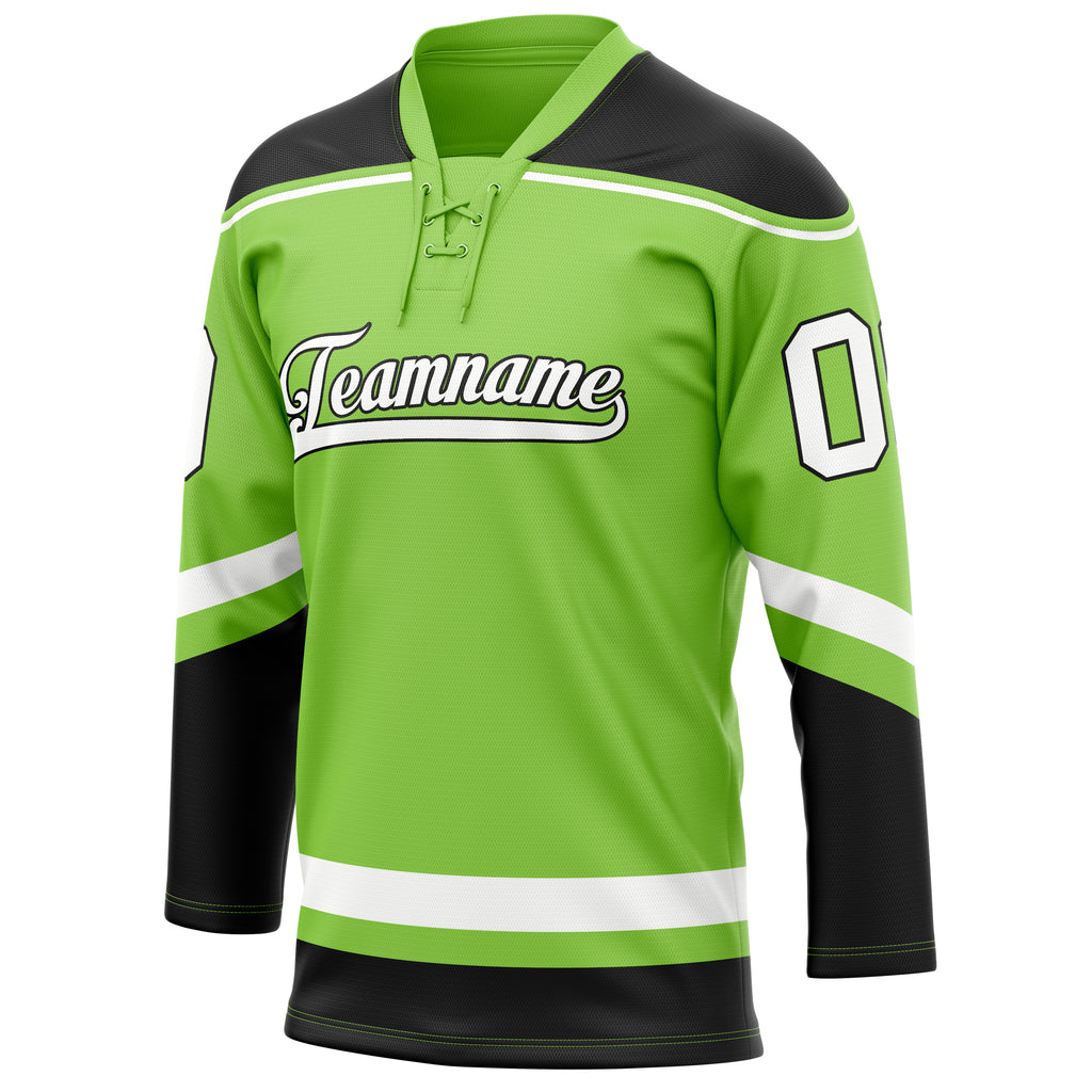 Personalized Neon & Green Black Solid Colour Hockey Jersey