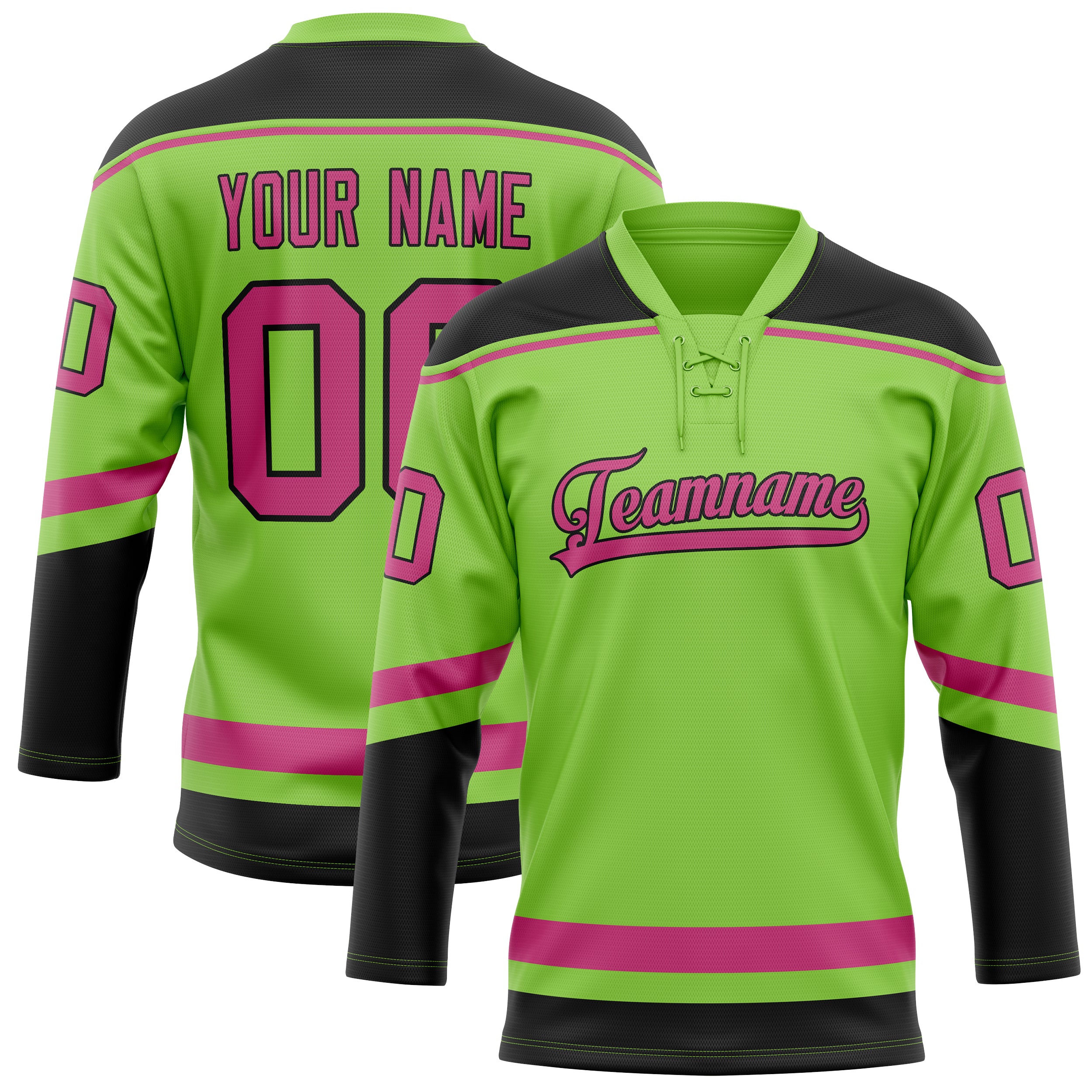 Personalized Neon & Green Pink Solid Colour Hockey Jersey