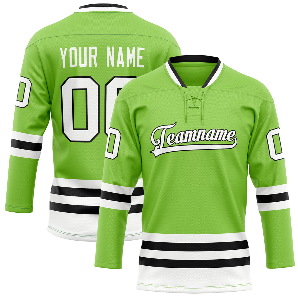 Personalized Neon & Green White Solid Colour Hockey Jersey