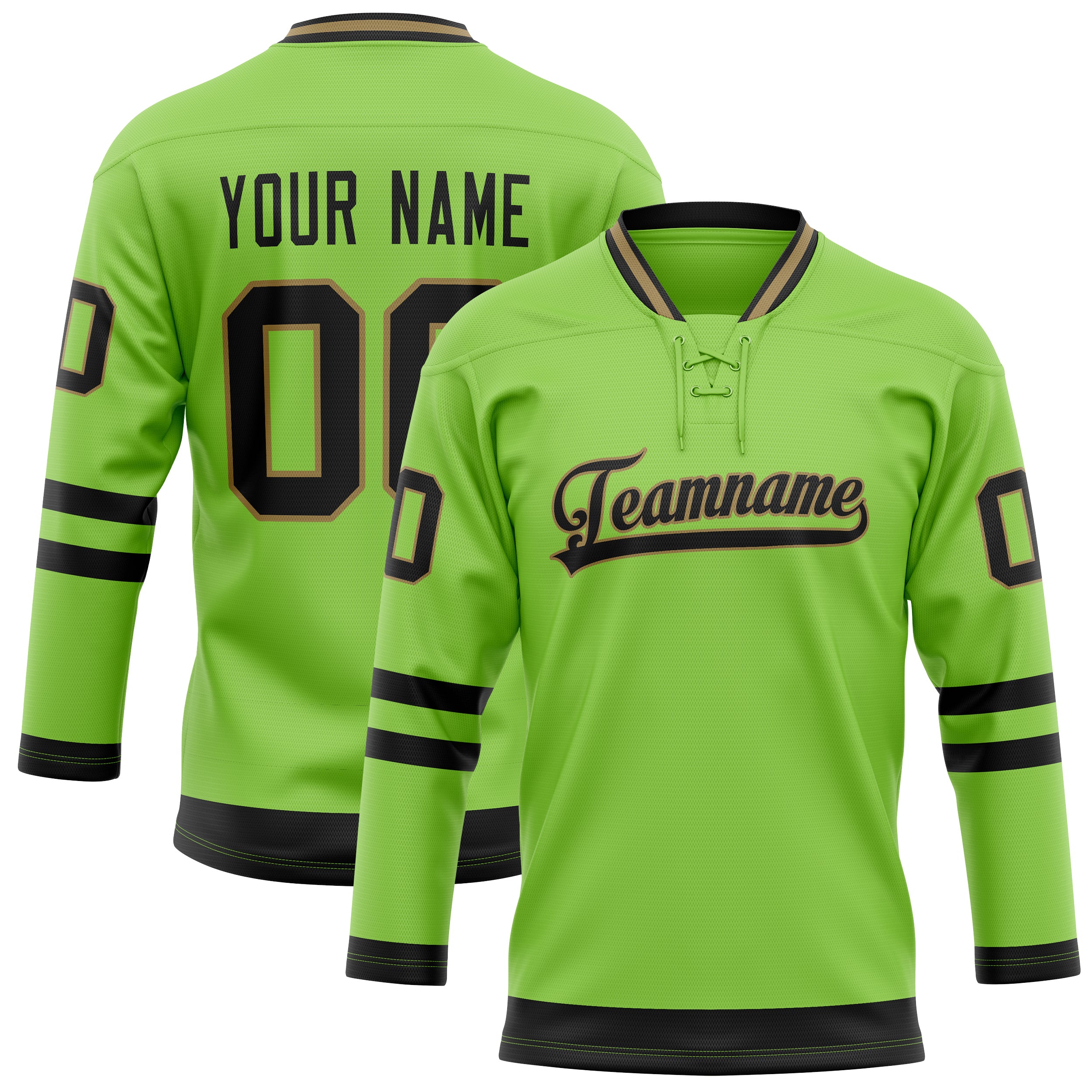 Personalized Neon & Green Black Solid Colour Hockey Jersey
