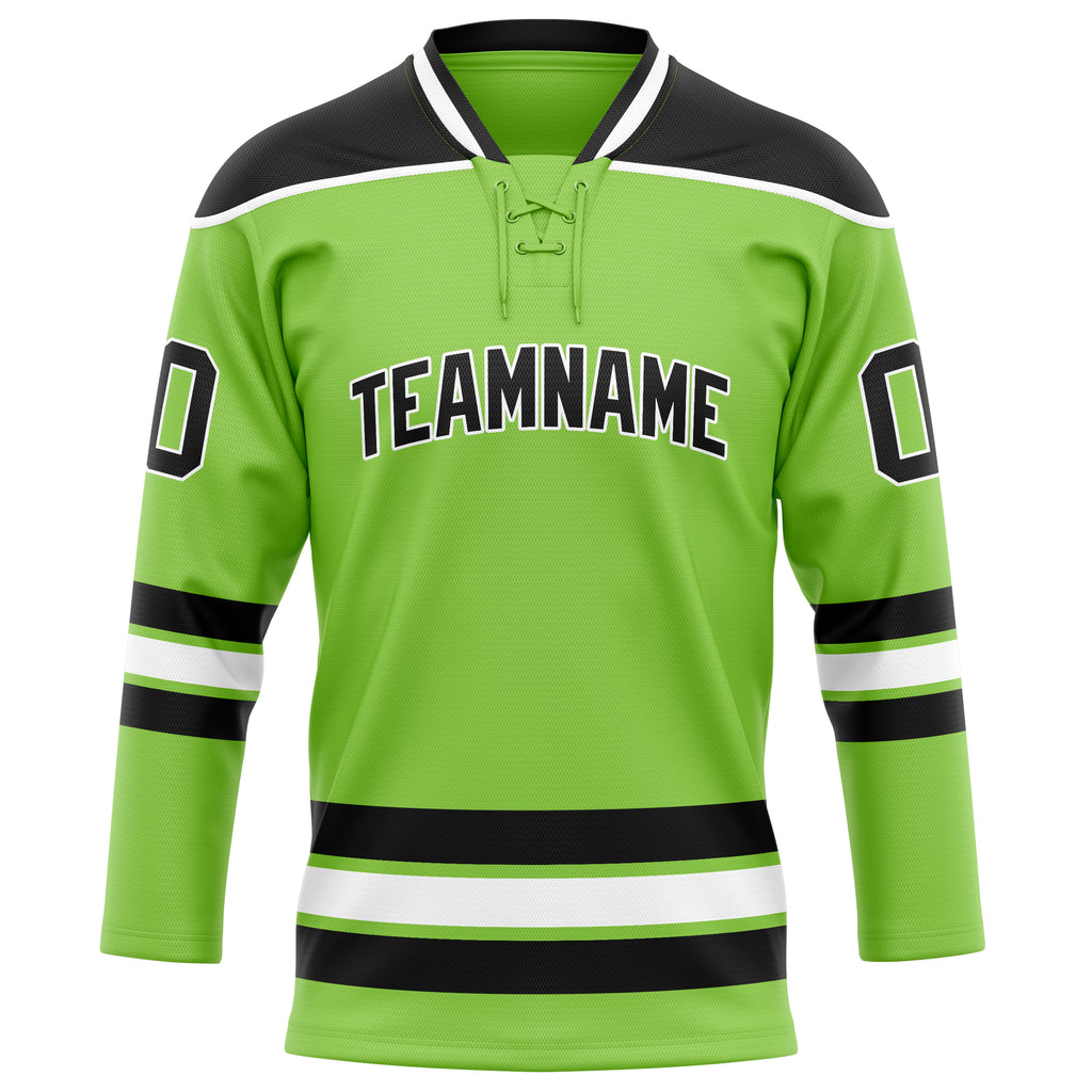 Personalized Neon & Green Black Solid Colour Hockey Jersey