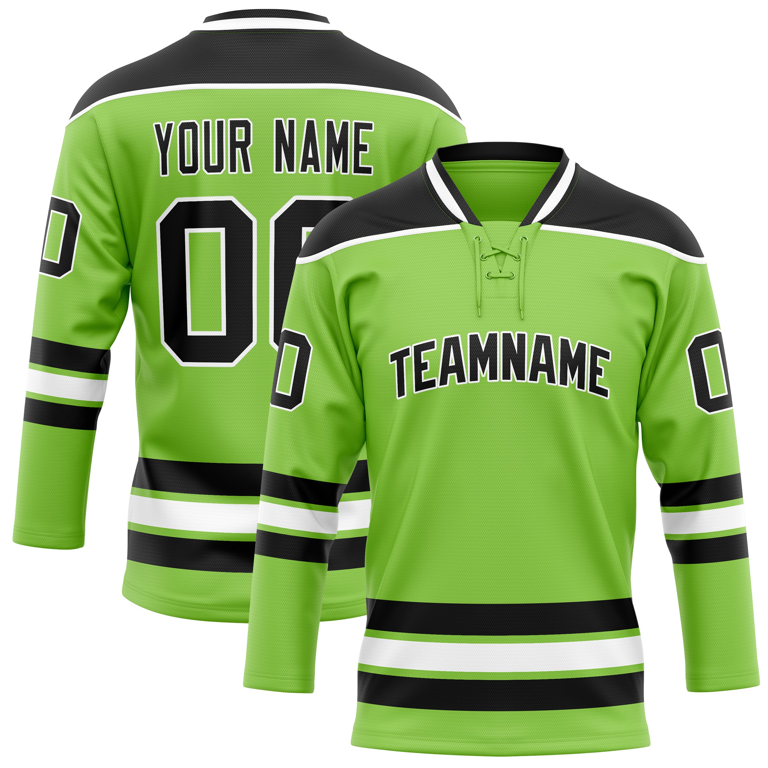 Personalized Neon & Green Black Solid Colour Hockey Jersey