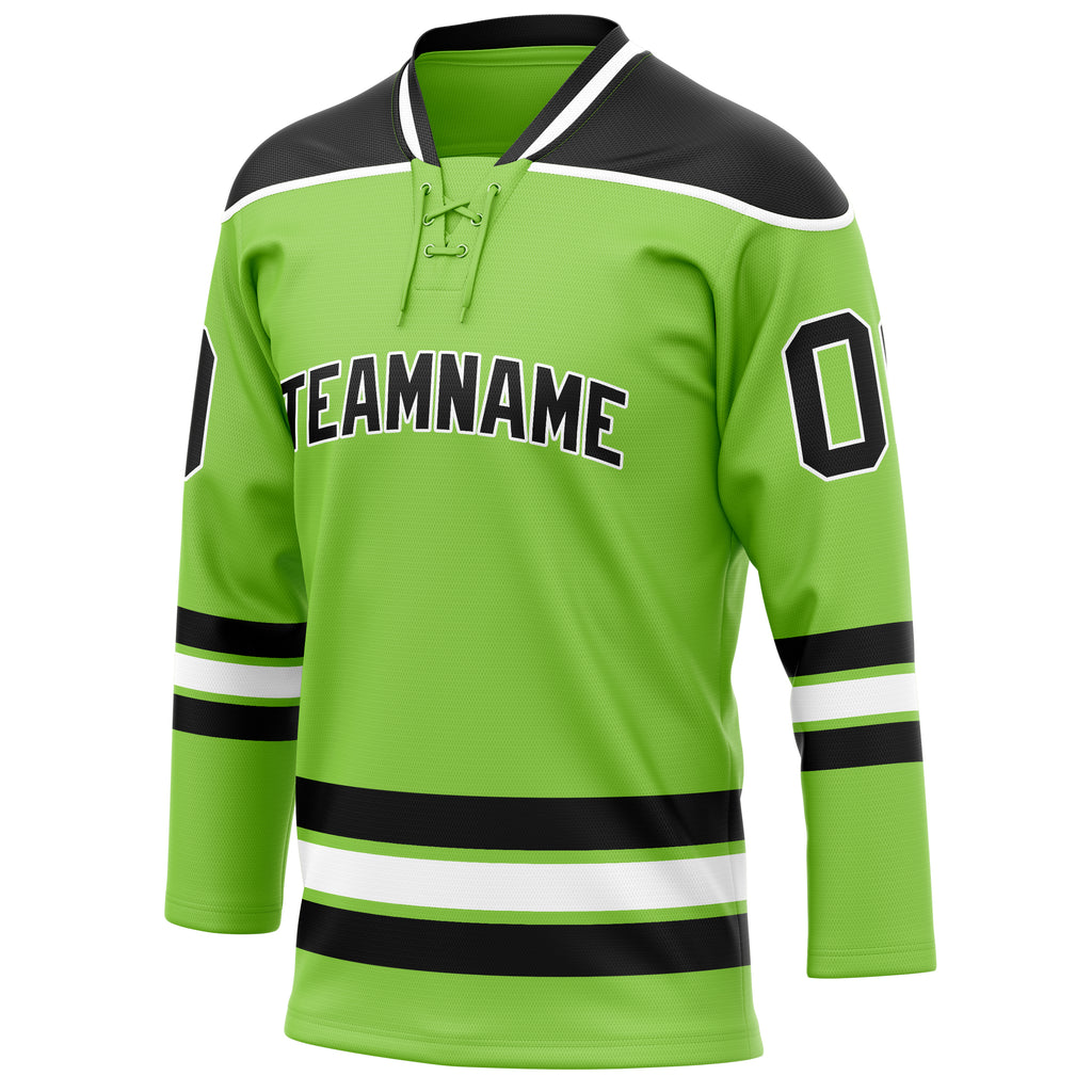 Personalized Neon & Green Black Solid Colour Hockey Jersey