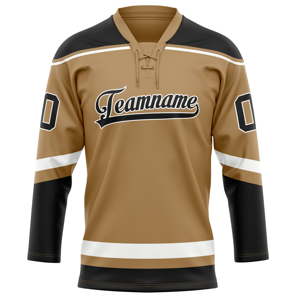 Personalized Old & Gold Black Solid Colour Hockey Jersey