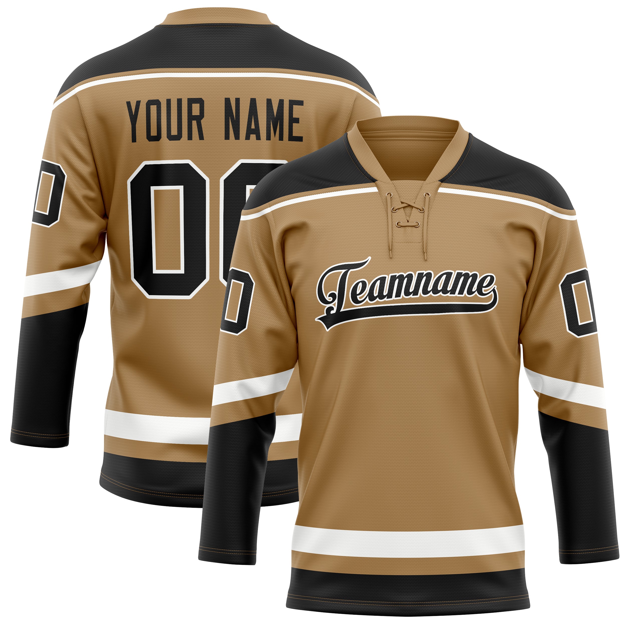Personalized Old & Gold Black Solid Colour Hockey Jersey